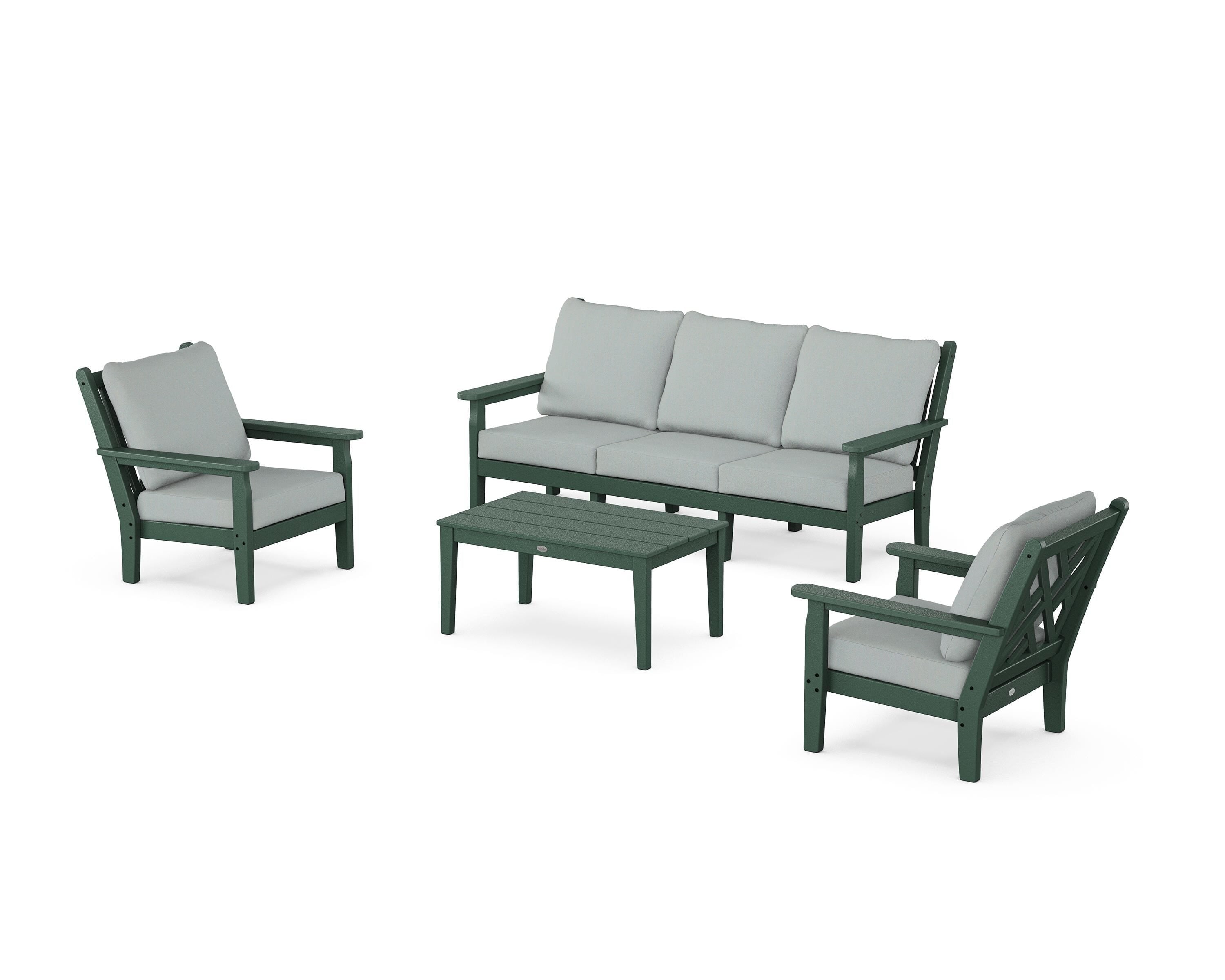 POLYWOOD Chippendale 4-Piece Deep Seating Set with Sofa in Green / Spa