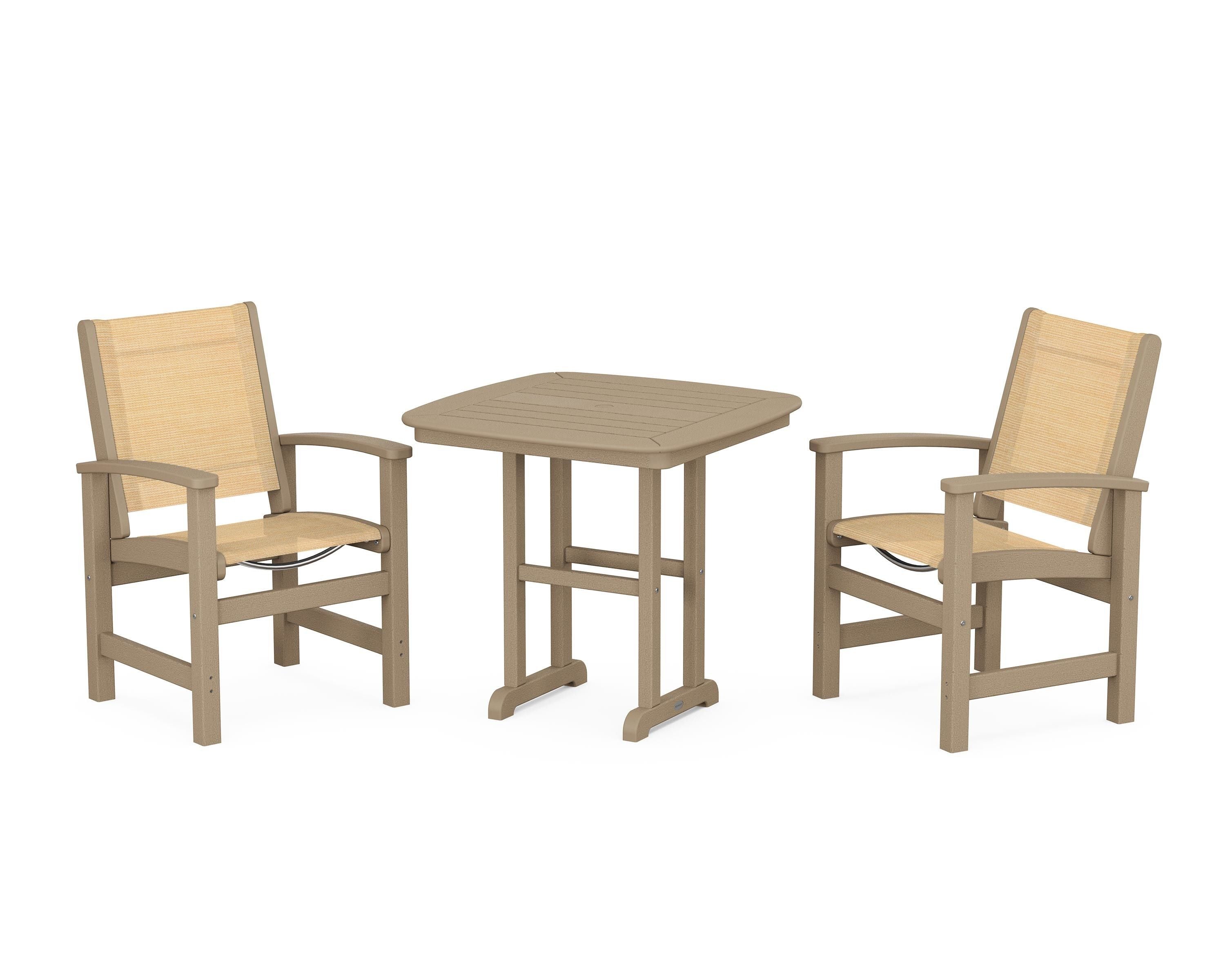 POLYWOOD Coastal 3-Piece Dining Set in Vintage Sahara / Dupioni Apricot Sling
