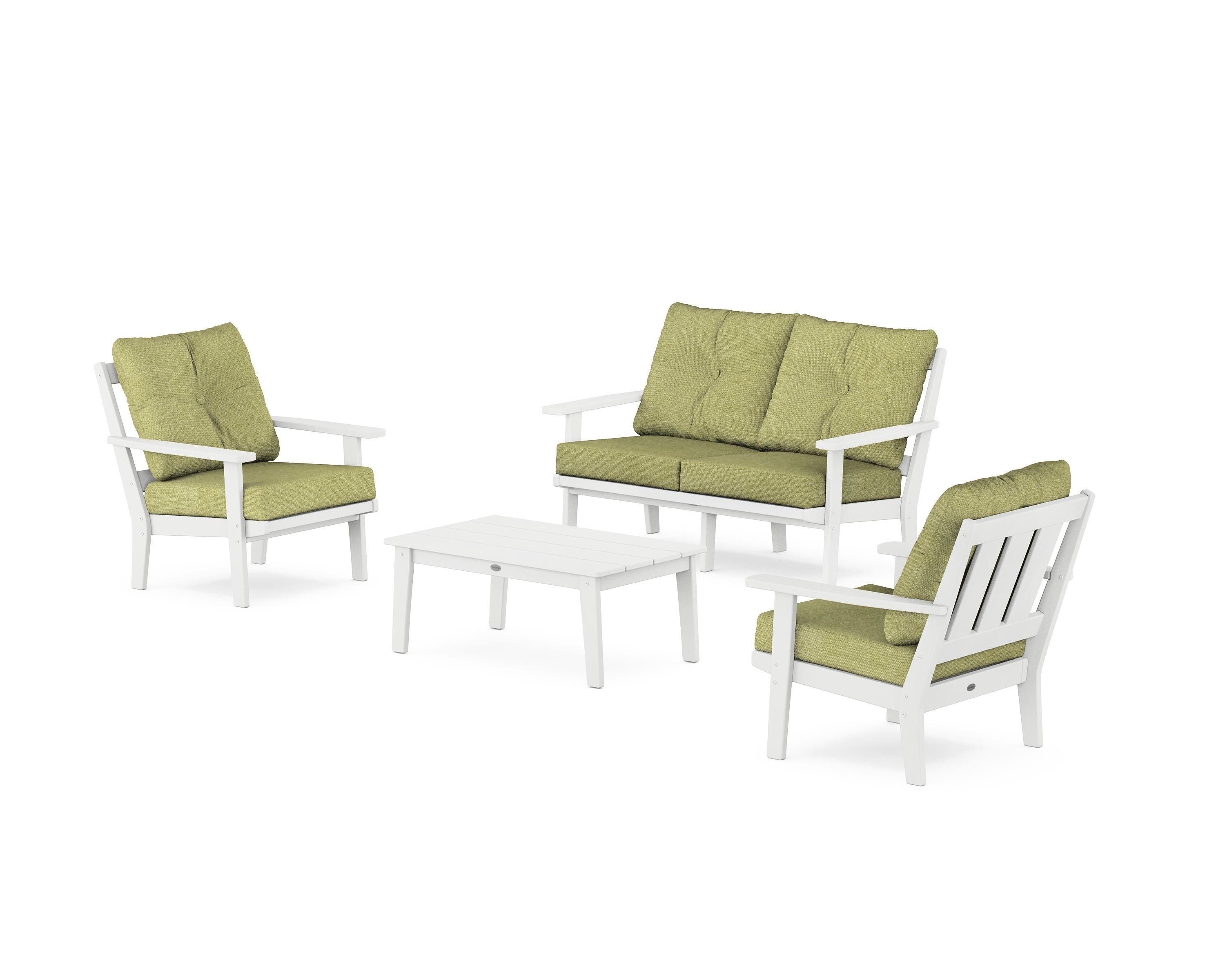 POLYWOOD Oxford 4-Piece Deep Seating Set with Loveseat in White / Chartreuse Boucle