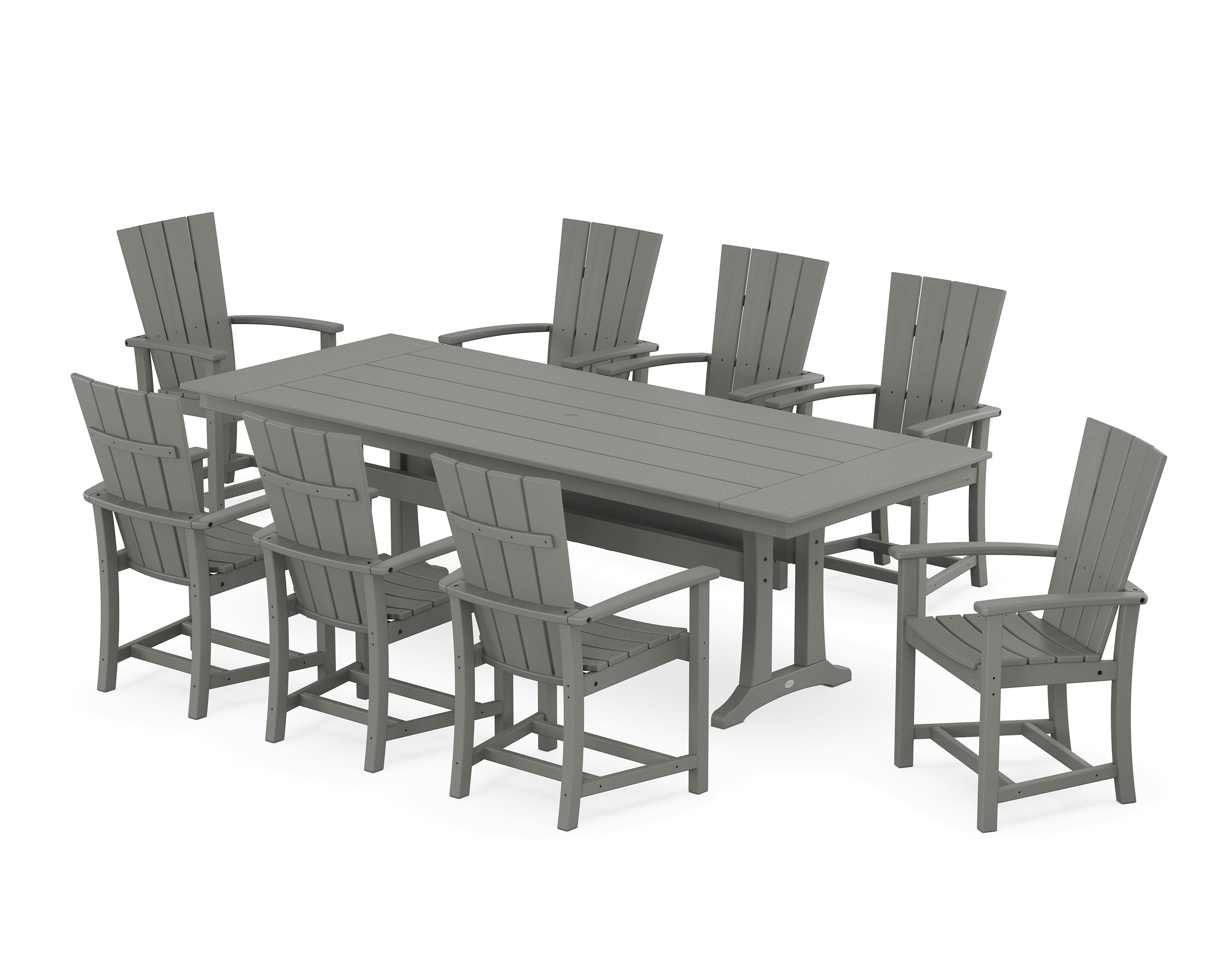 POLYWOOD® Quattro Adirondack 9-Piece Farmhouse Dining Set with Trestle Legs in Slate Grey