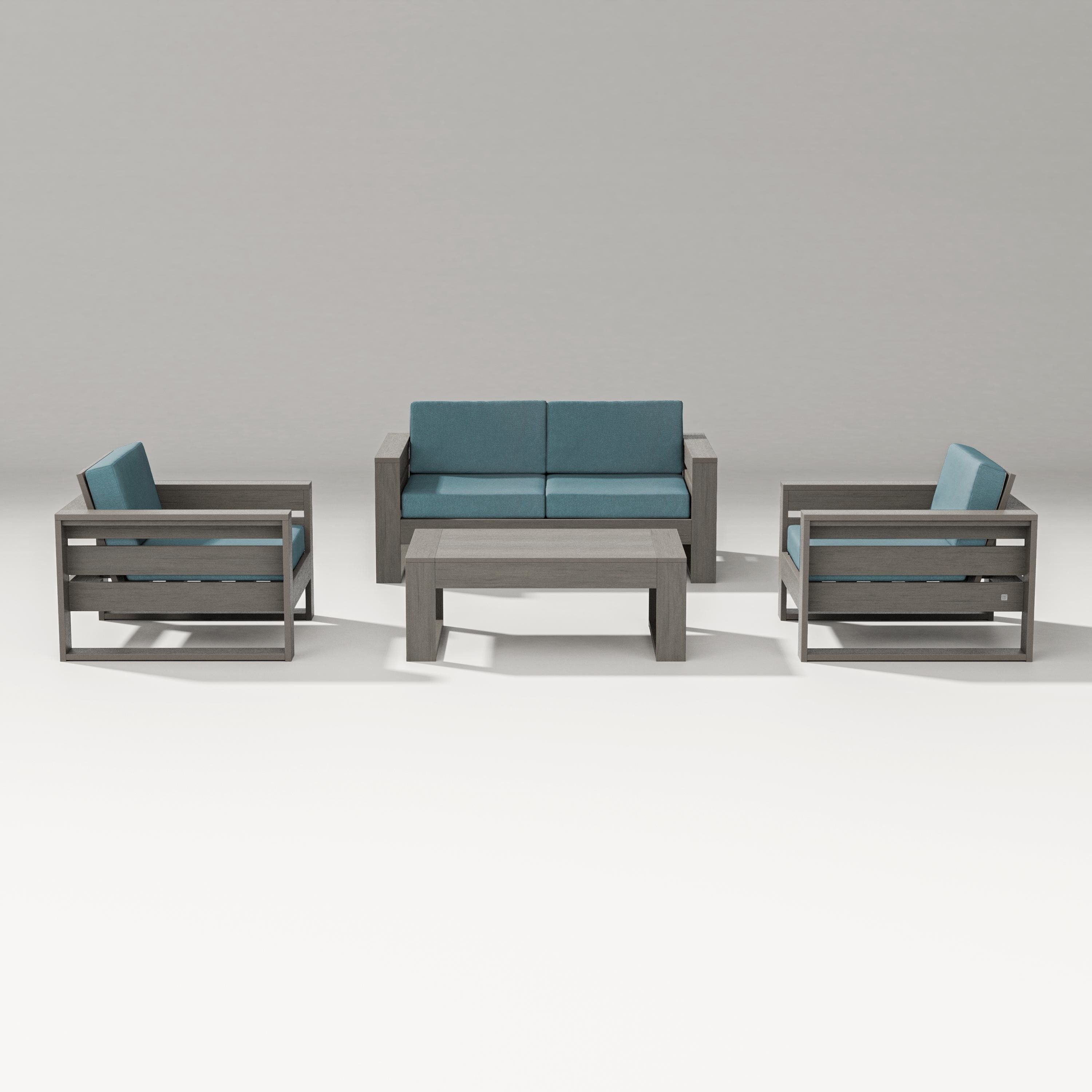 PW Designer Series Latitude 4-Piece Lounge Loveseat Set in Driftwood / Ocean Teal