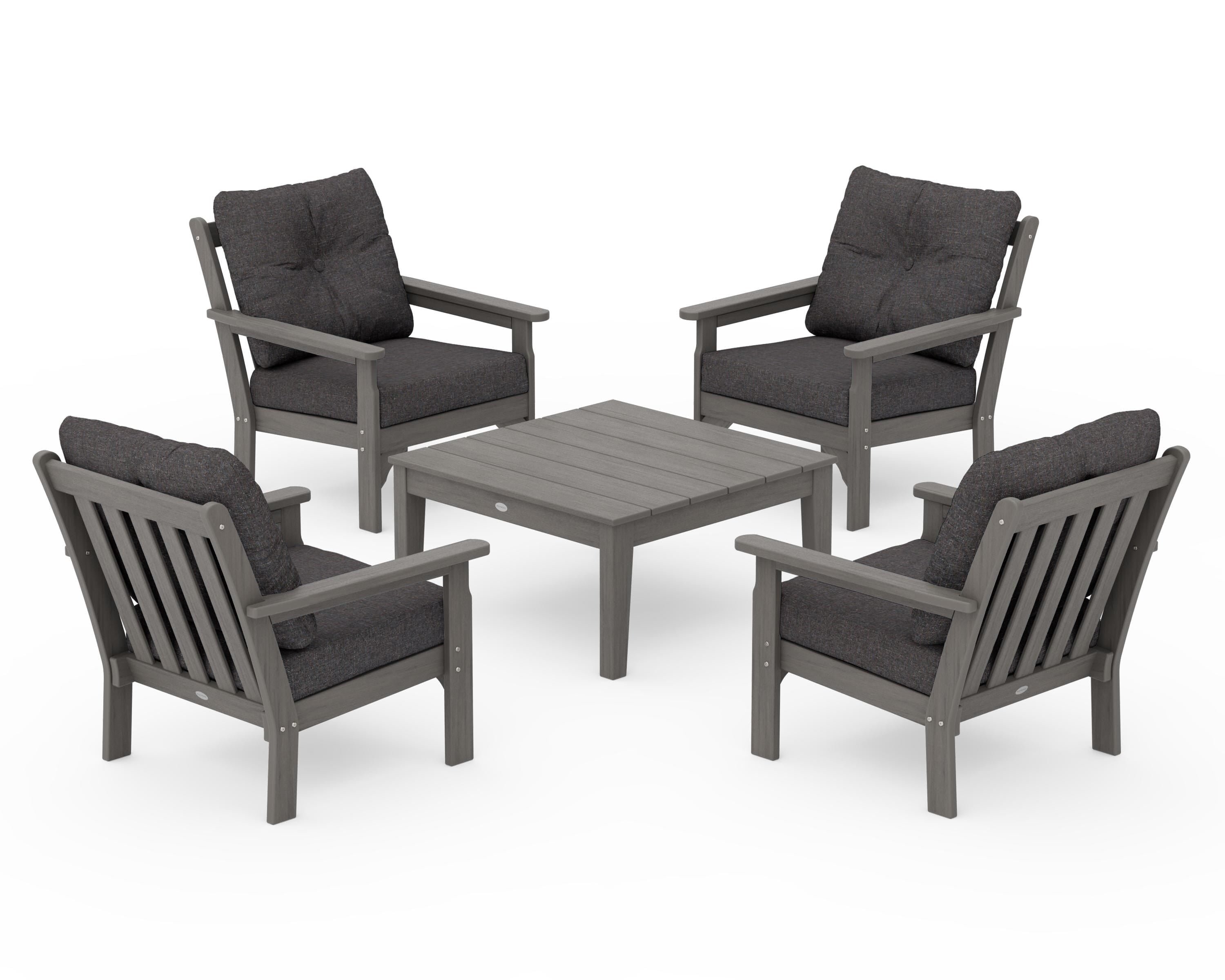 POLYWOOD Vineyard 5-Piece Deep Seating Conversation Set in Driftwood / Ash Charcoal
