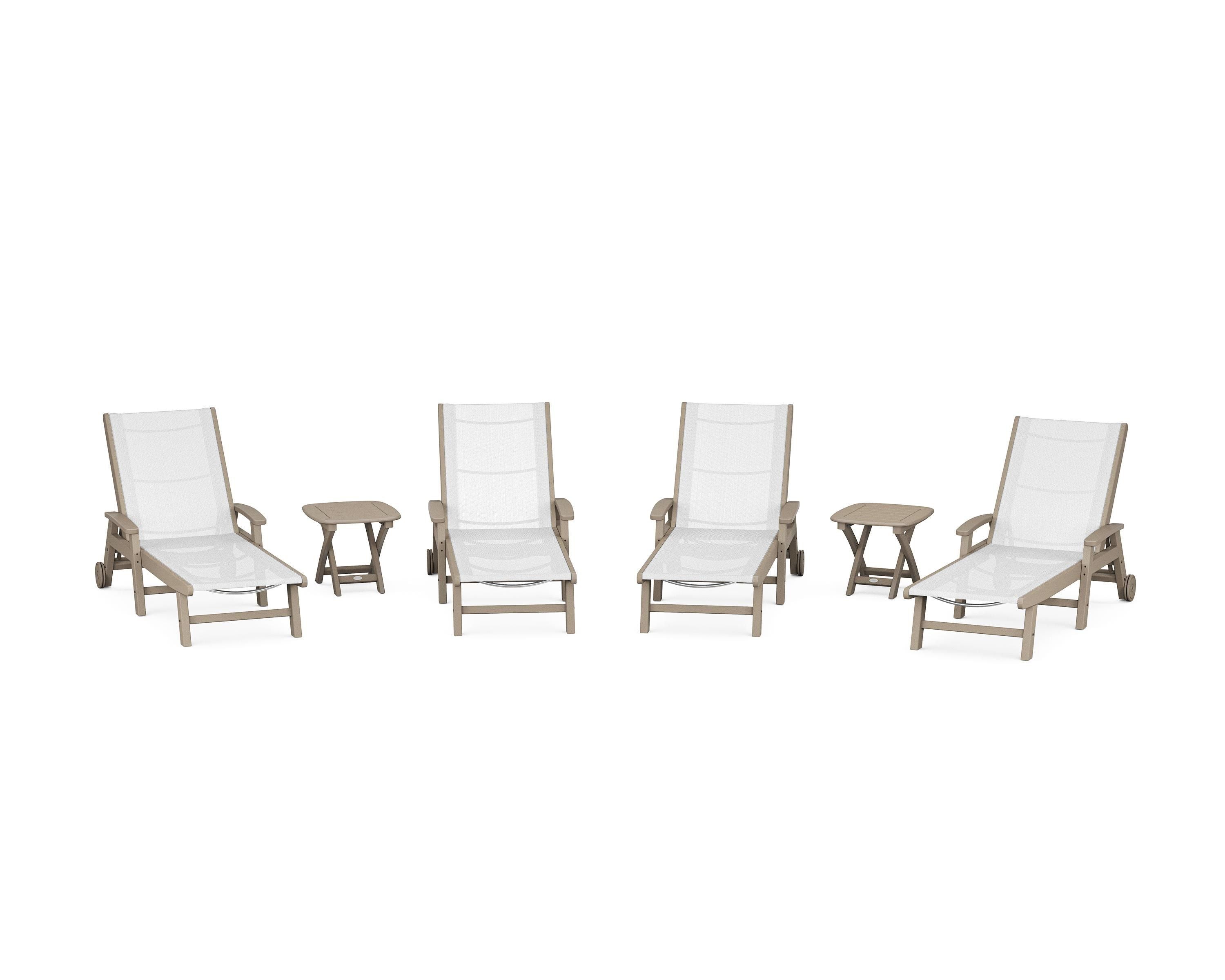 POLYWOOD Coastal Chaise 6-Piece Set with Wheels in Vintage Sahara / White Sling