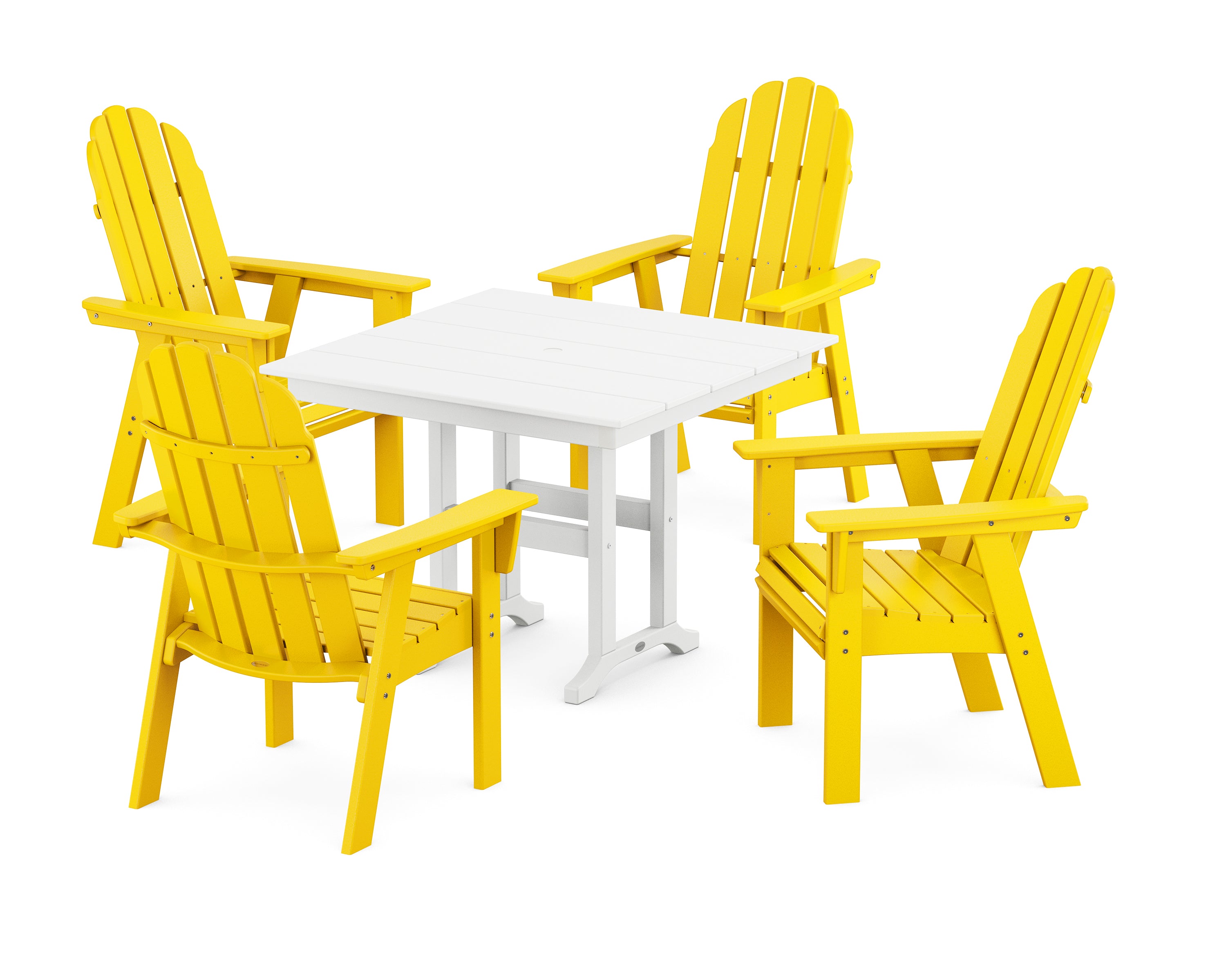 POLYWOOD® Vineyard Curveback Adirondack 5-Piece Farmhouse Dining Set in Lemon / White