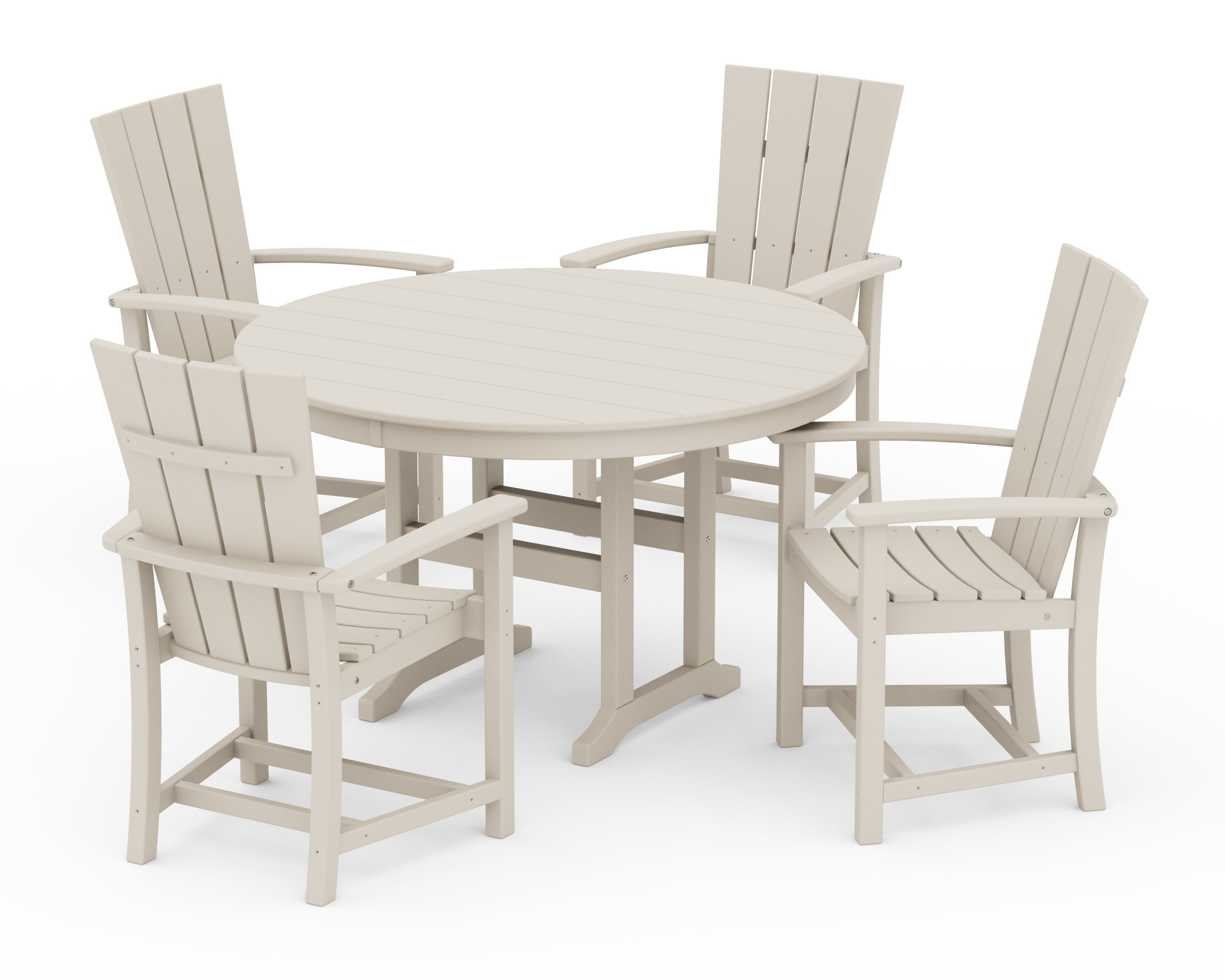 POLYWOOD Quattro 5-Piece Round Farmhouse Dining Set in Sand