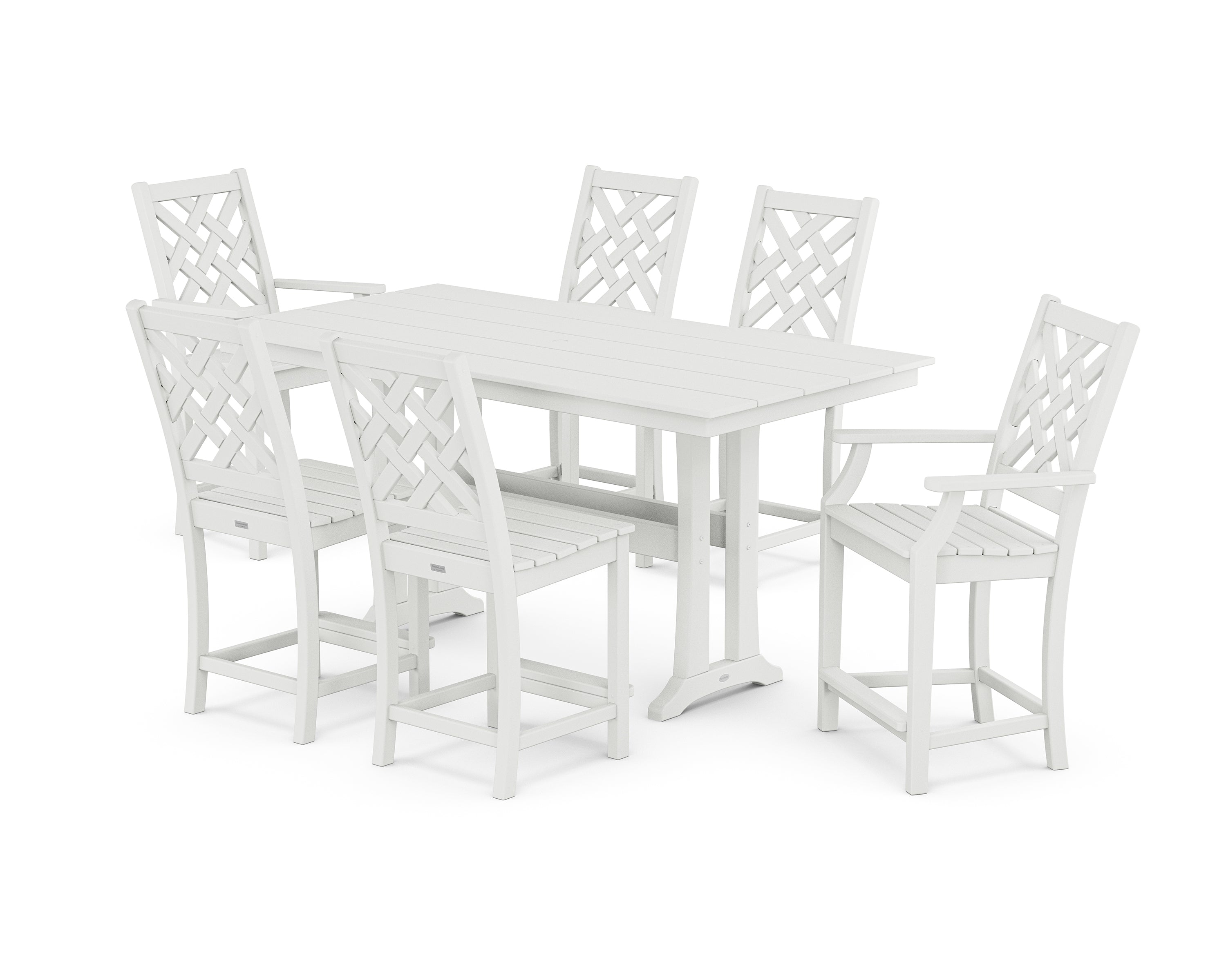 Country Living Wovendale 7-Piece Farmhouse Counter Set with Trestle Legs in White