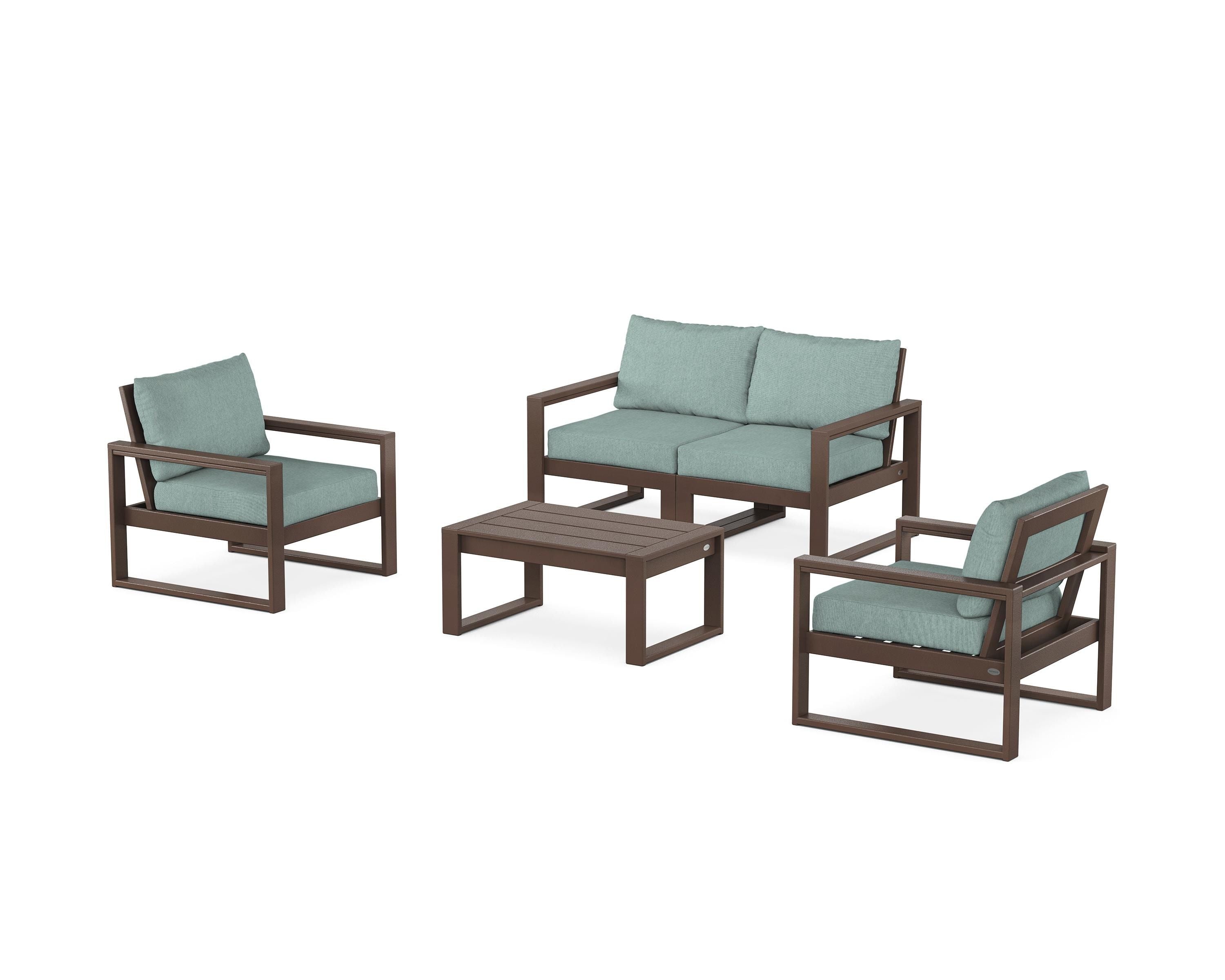 POLYWOOD EDGE Sectional 4-Piece Deep Seating Set with Loveseat in Mahogany / Glacier Spa