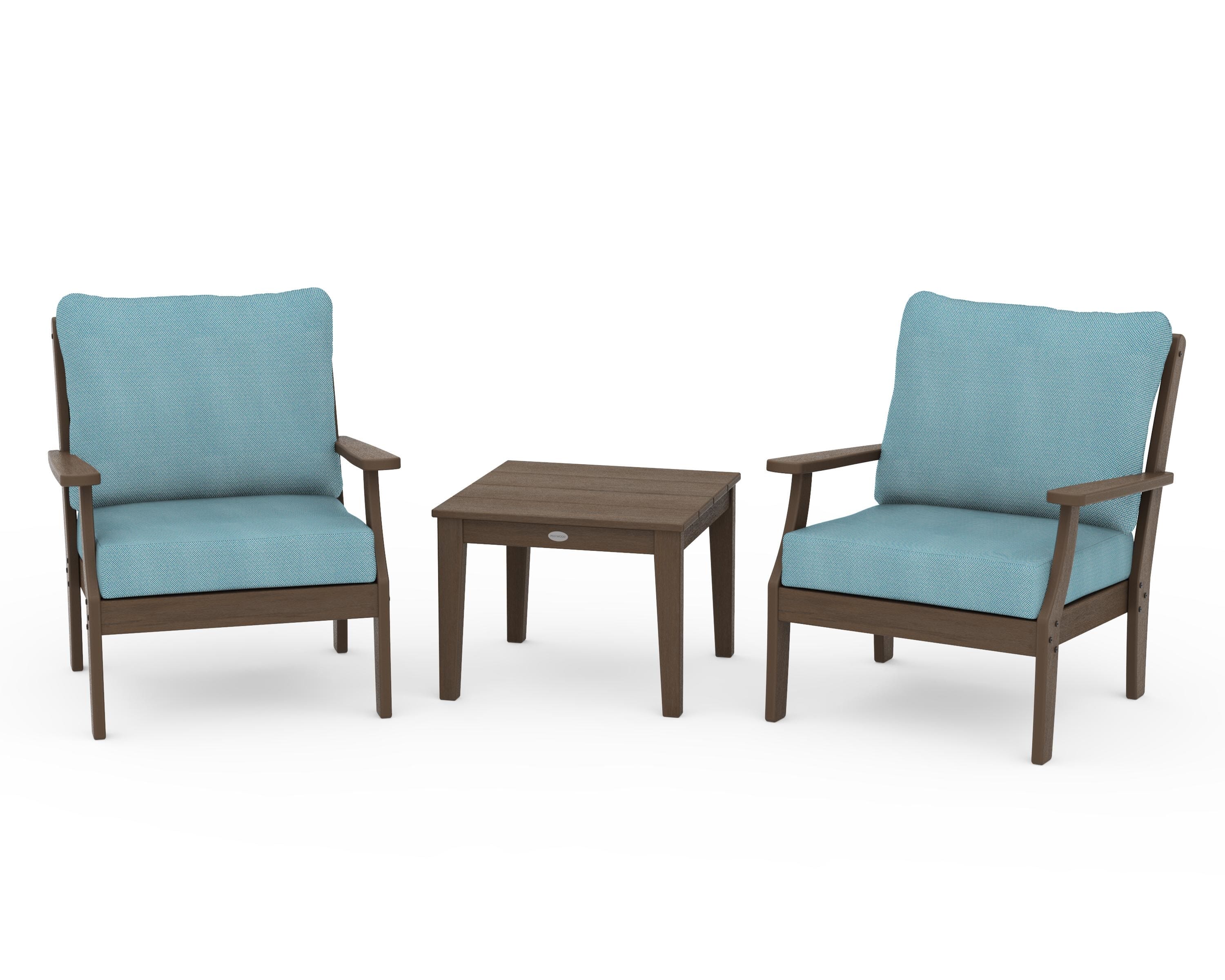 POLYWOOD Braxton 3-Piece Deep Seating Set in Kona / Lattice Sky Blue