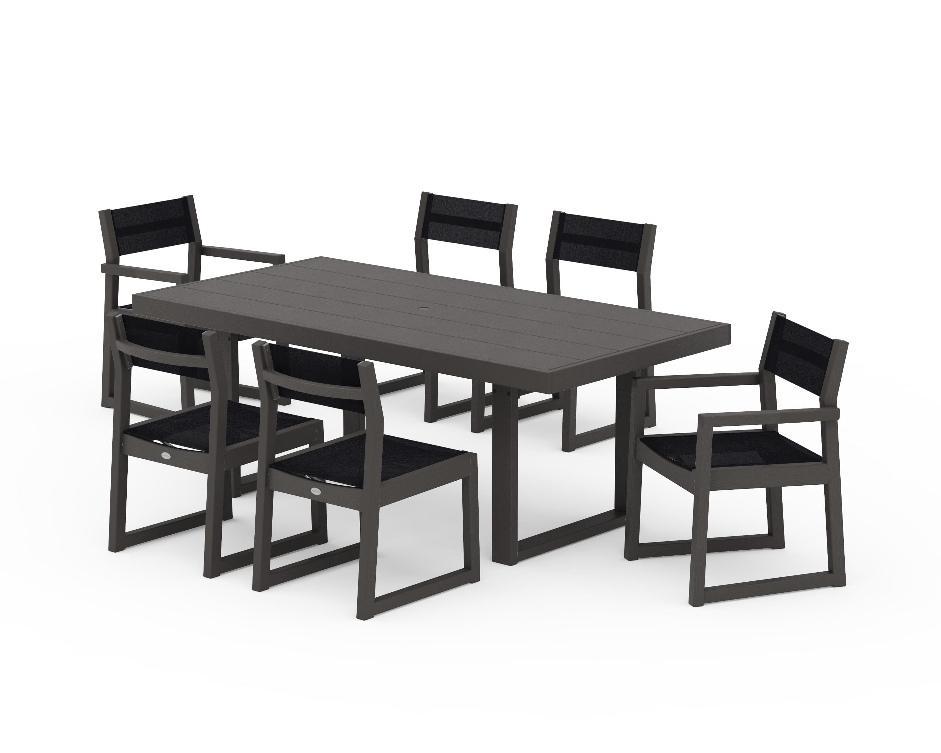 POLYWOOD EDGE Sling 7-Piece Dining Set in Vintage Coffee / Black Sling