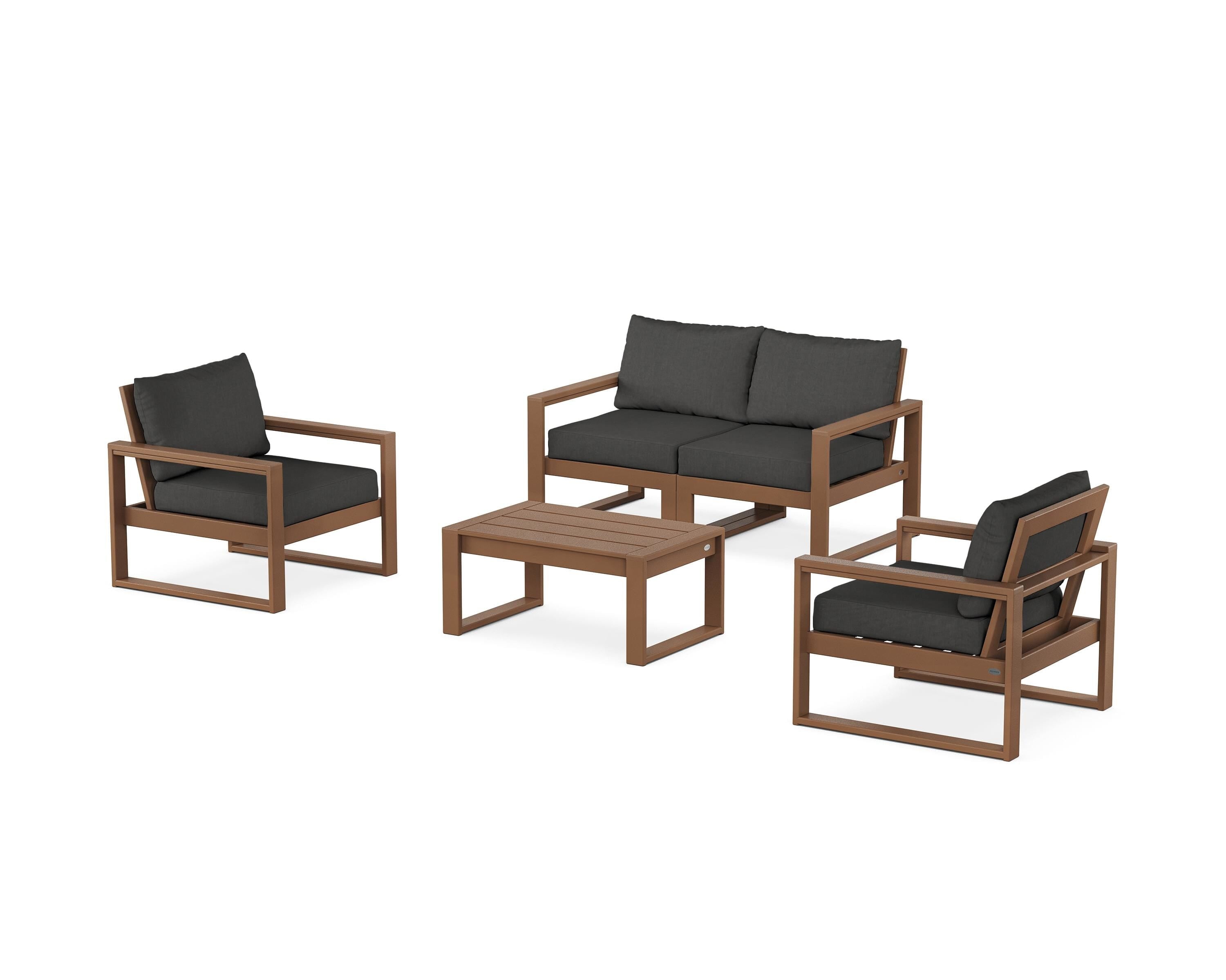 POLYWOOD EDGE Sectional 4-Piece Deep Seating Set with Loveseat in Teak / Spectrum Carbon