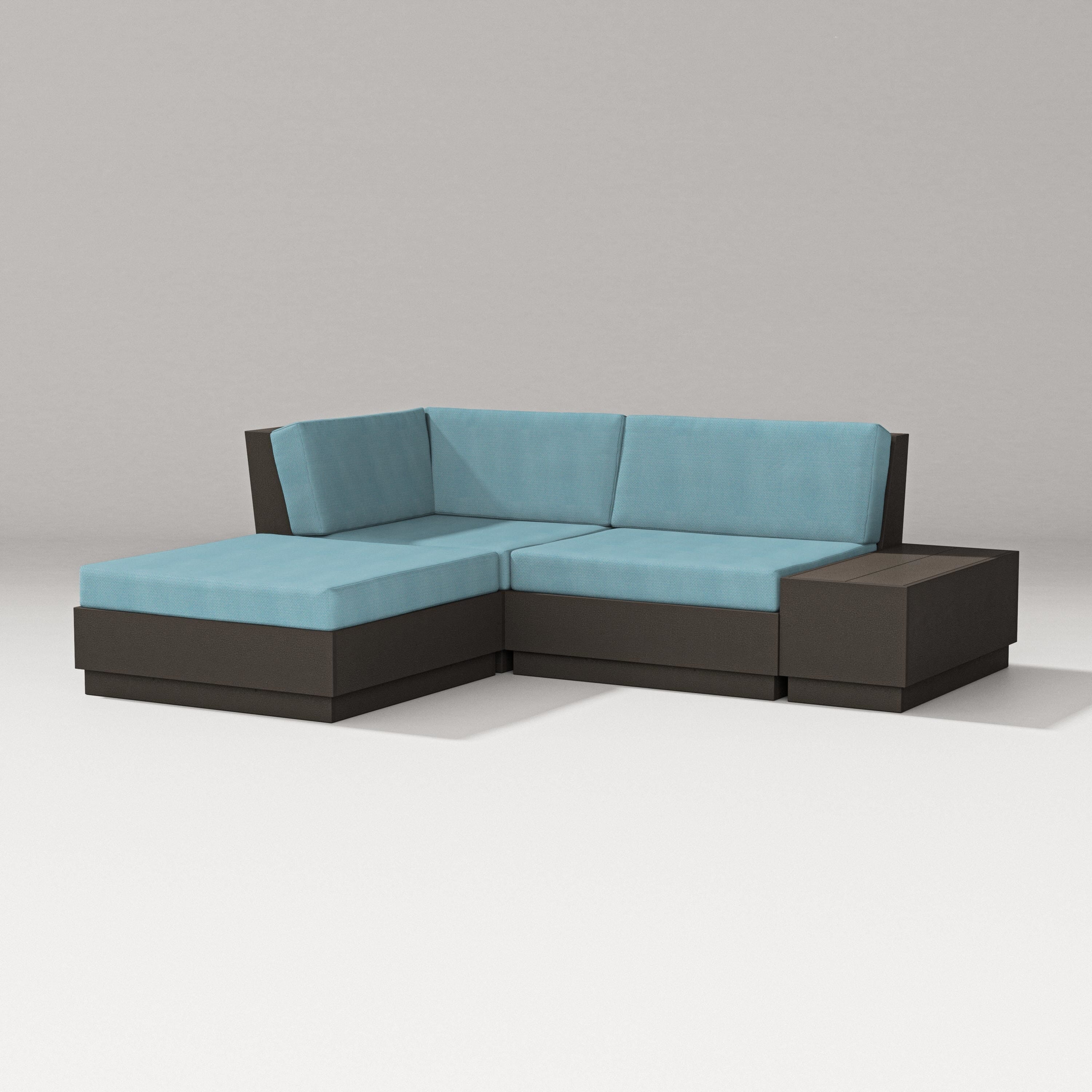 PW Designer Series Elevate Loveseat Sectional with Chaise in Vintage Coffee / Lattice Sky Blue