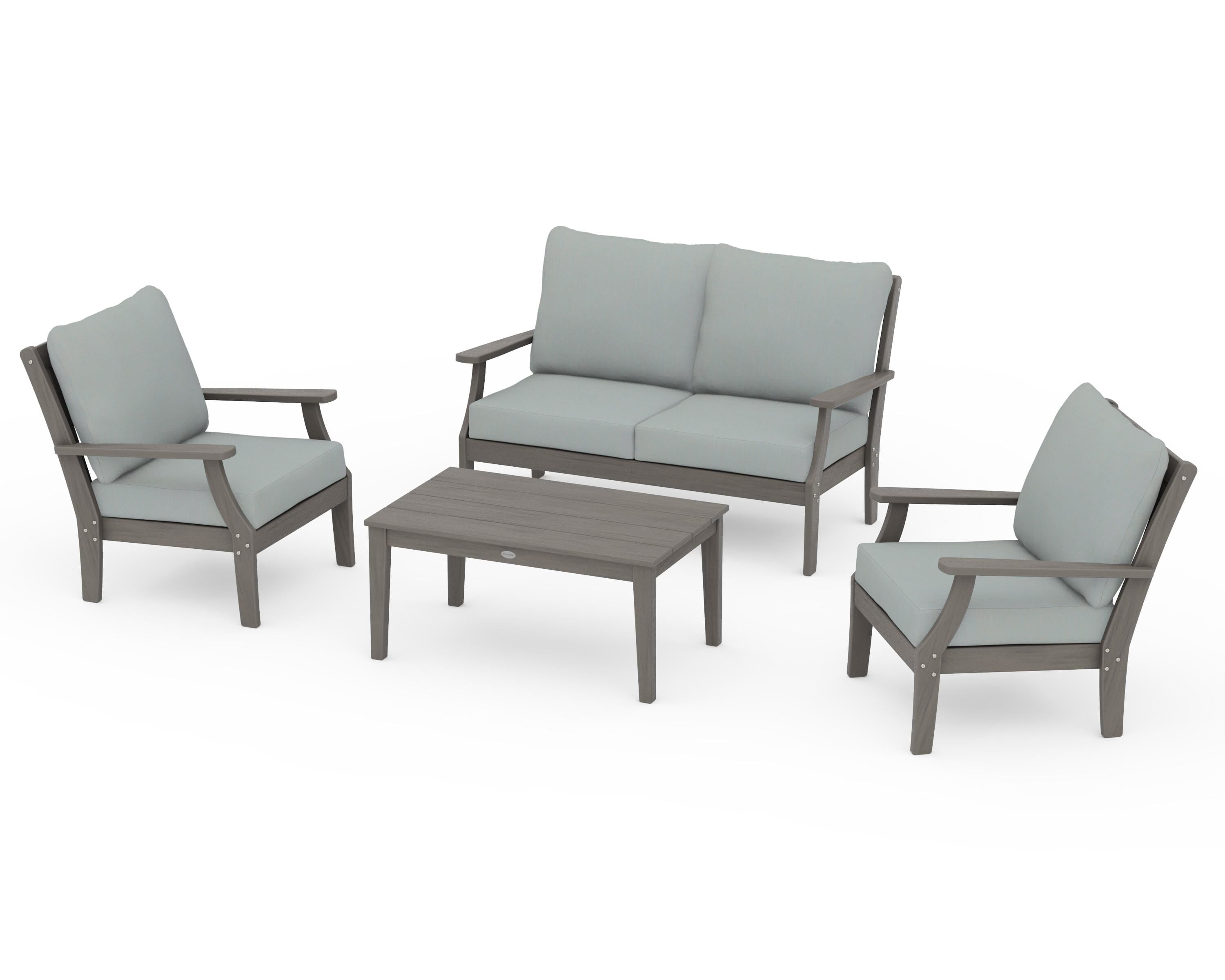 POLYWOOD Braxton 4-Piece Deep Seating Chair Set in Driftwood / Spa