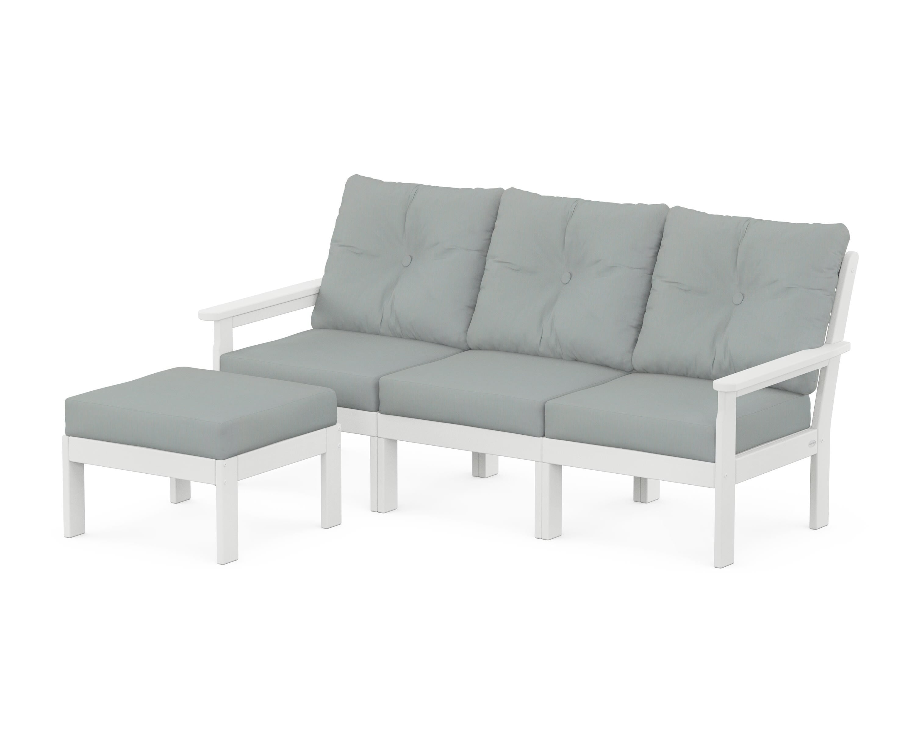 POLYWOOD Vineyard 4-Piece Sectional with Ottoman in White / Spa