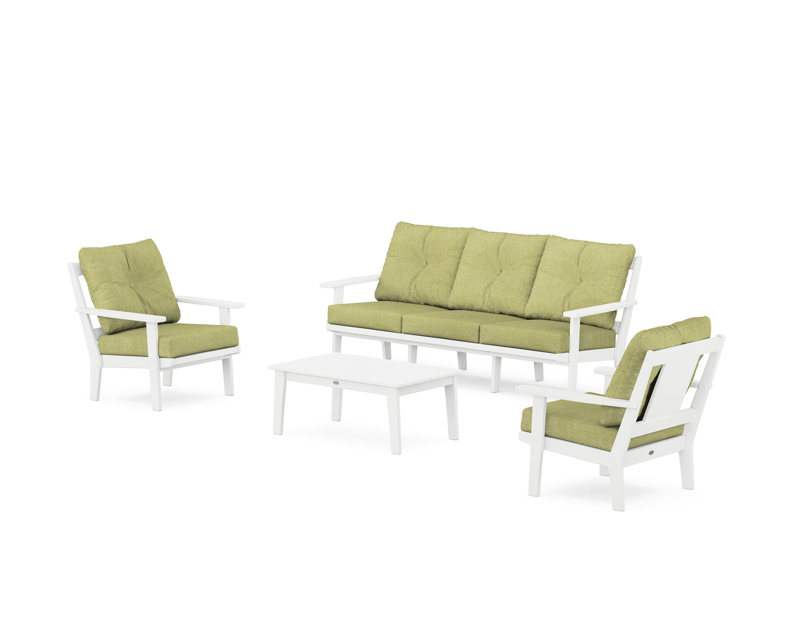 POLYWOOD Prairie 4-Piece Deep Seating Set with Sofa in White / Chartreuse Boucle