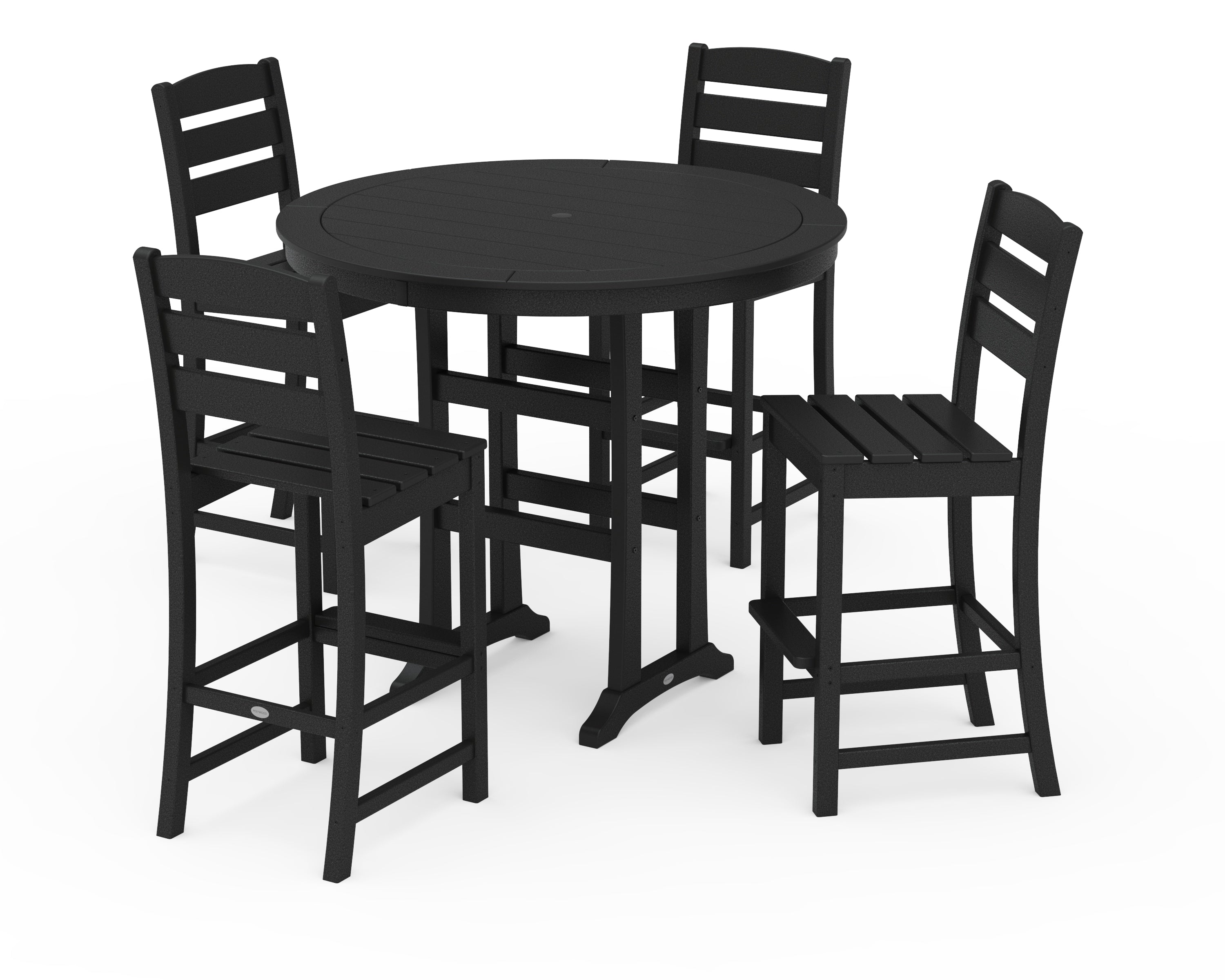 POLYWOOD Lakeside 5-Piece Round Farmhouse Side Chair Bar Set in Black