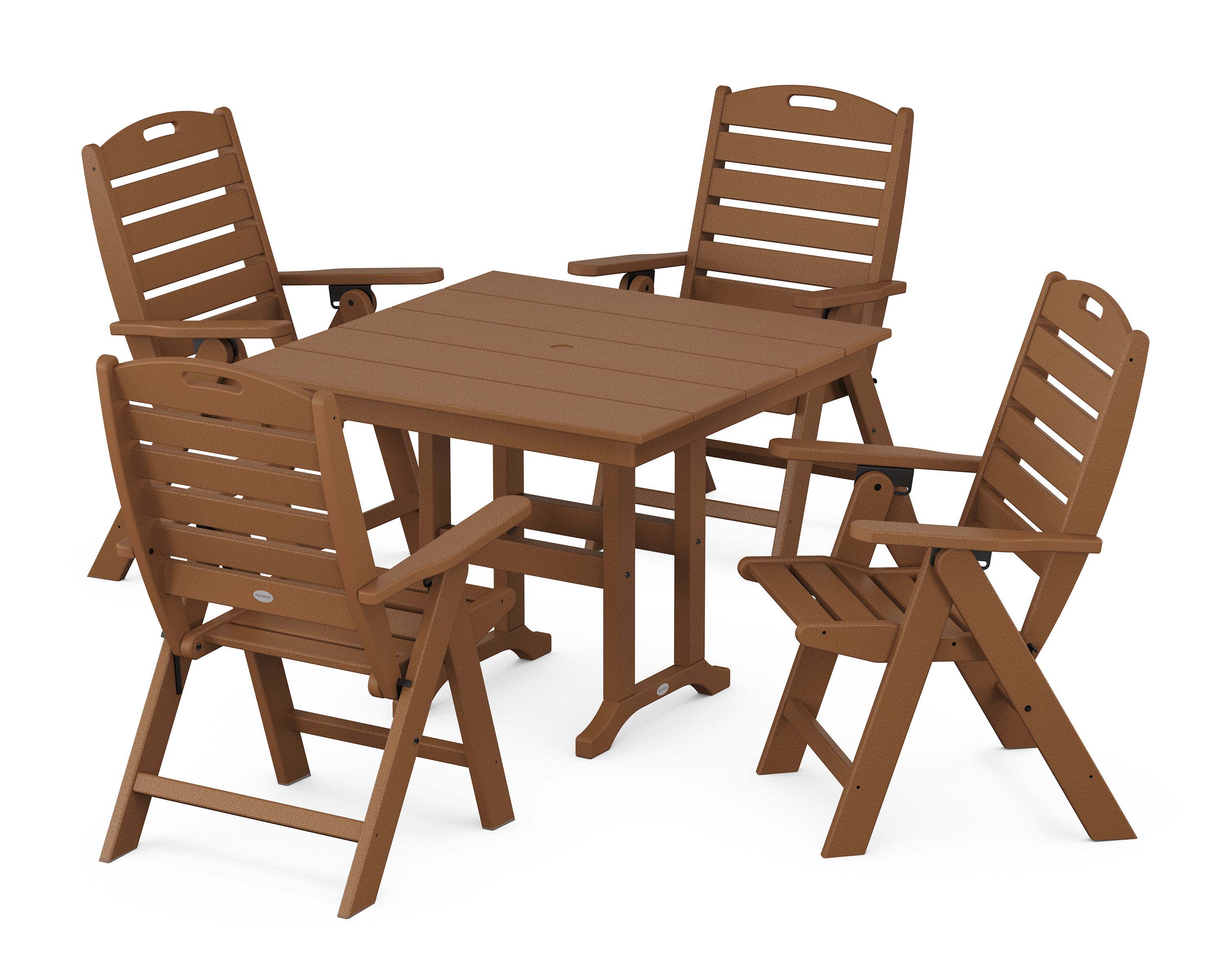 POLYWOOD Nautical Folding Highback Chair 5-Piece Farmhouse Dining Set in Teak