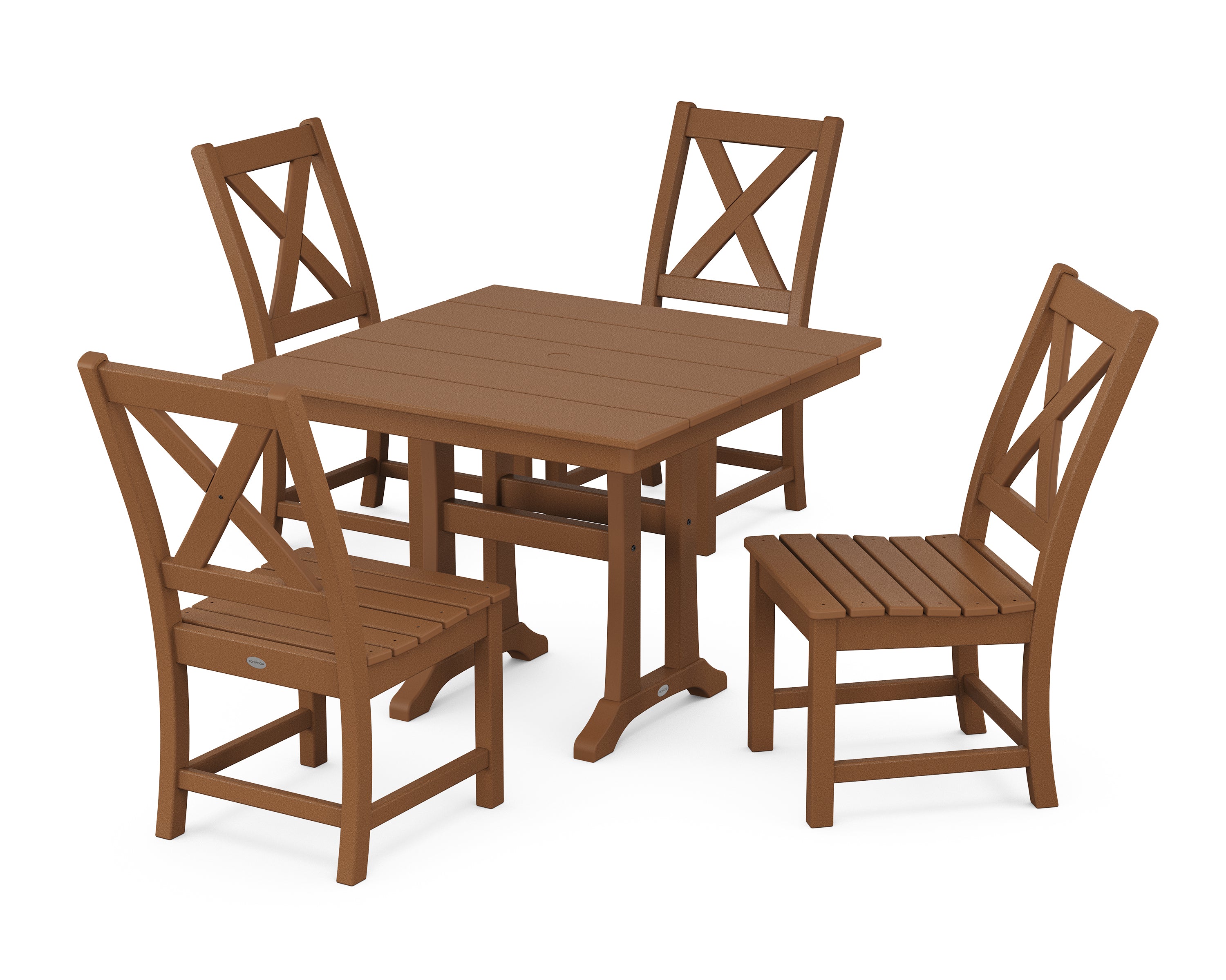 POLYWOOD® Braxton Side Chair 5-Piece Farmhouse Dining Set With Trestle Legs in Teak