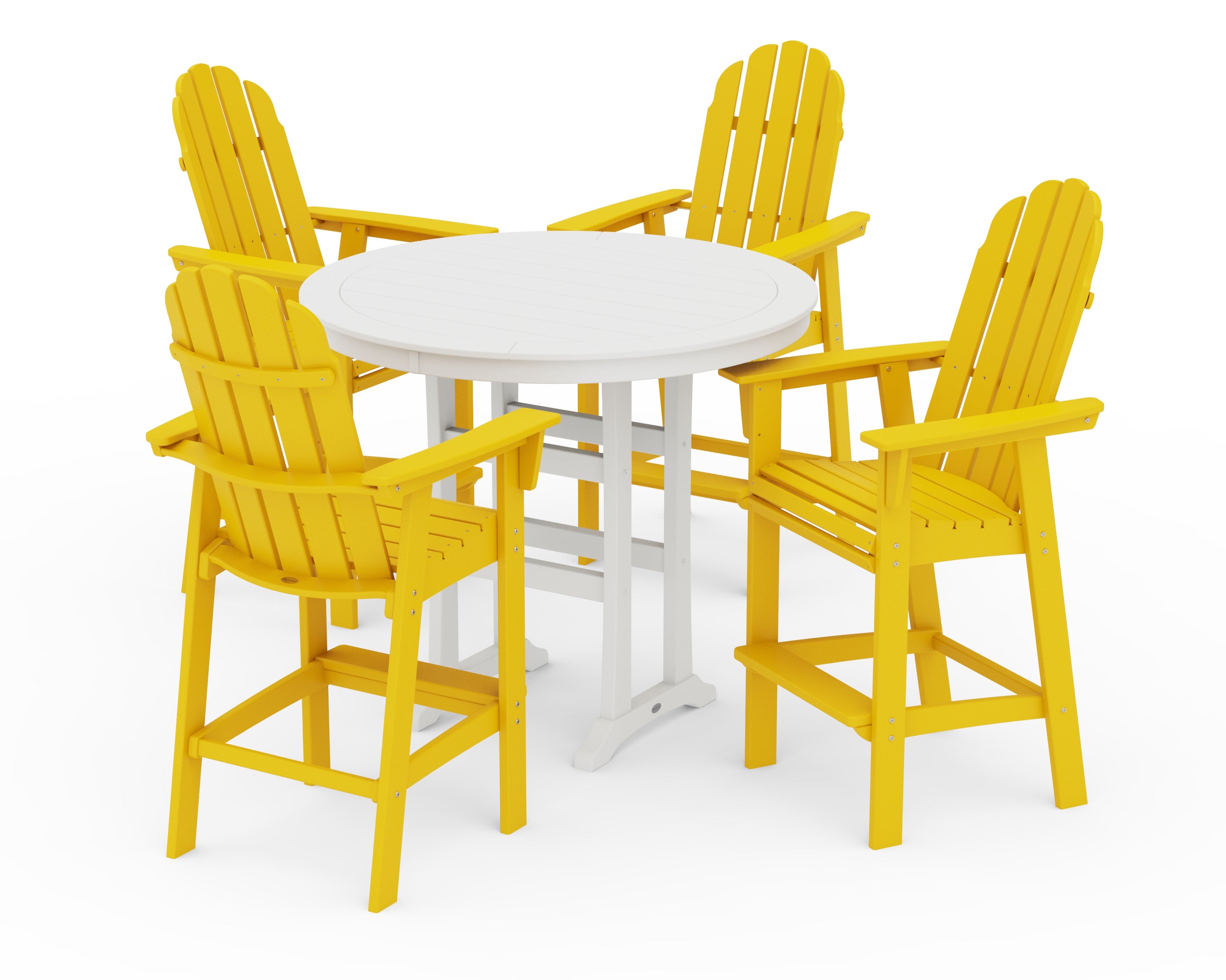 POLYWOOD Vineyard Curveback Adirondack 5-Piece Nautical Trestle Bar Set in Lemon / White