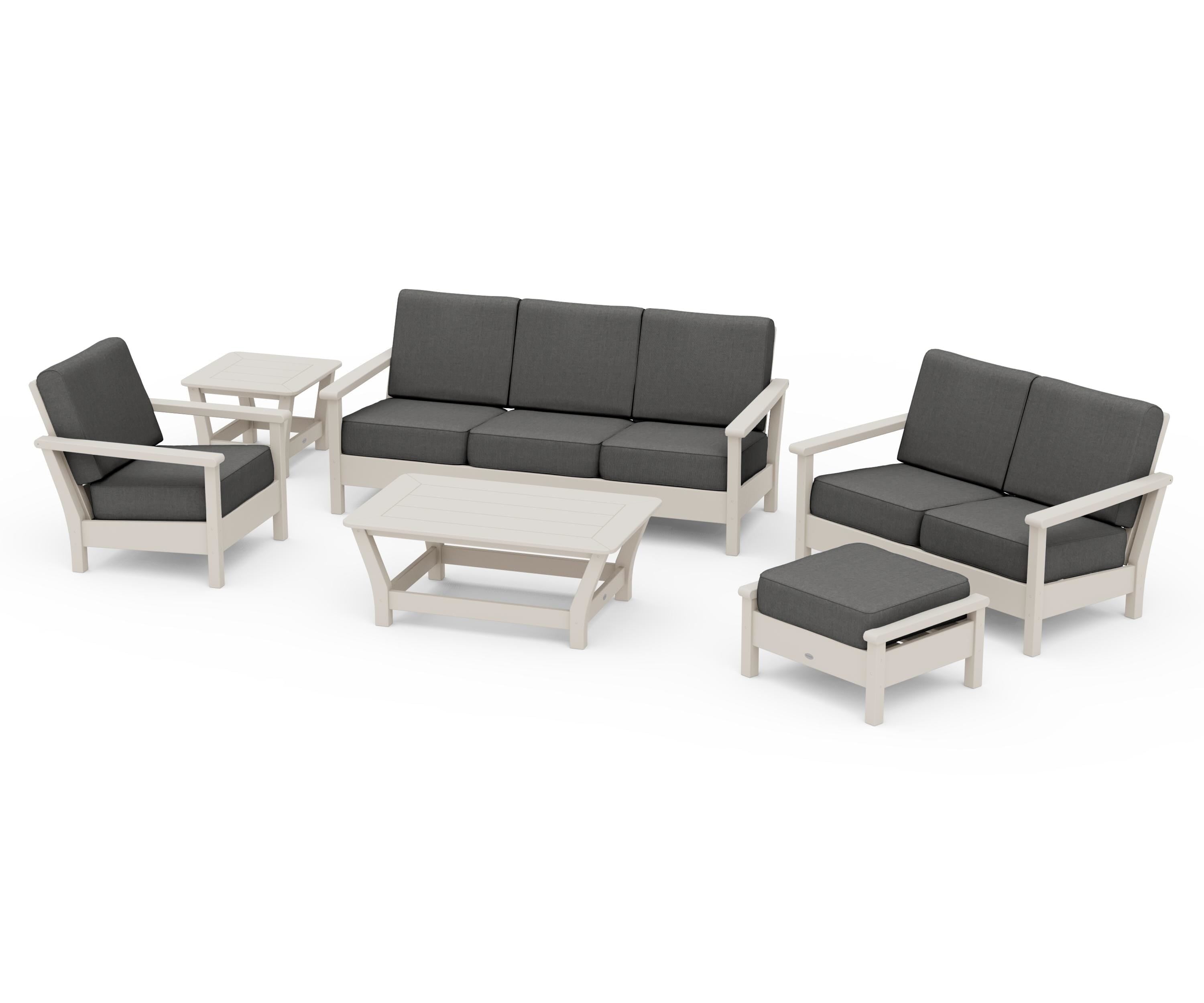 POLYWOOD Harbour 6-Piece Outdoor Living Set in Sand / Spectrum Carbon