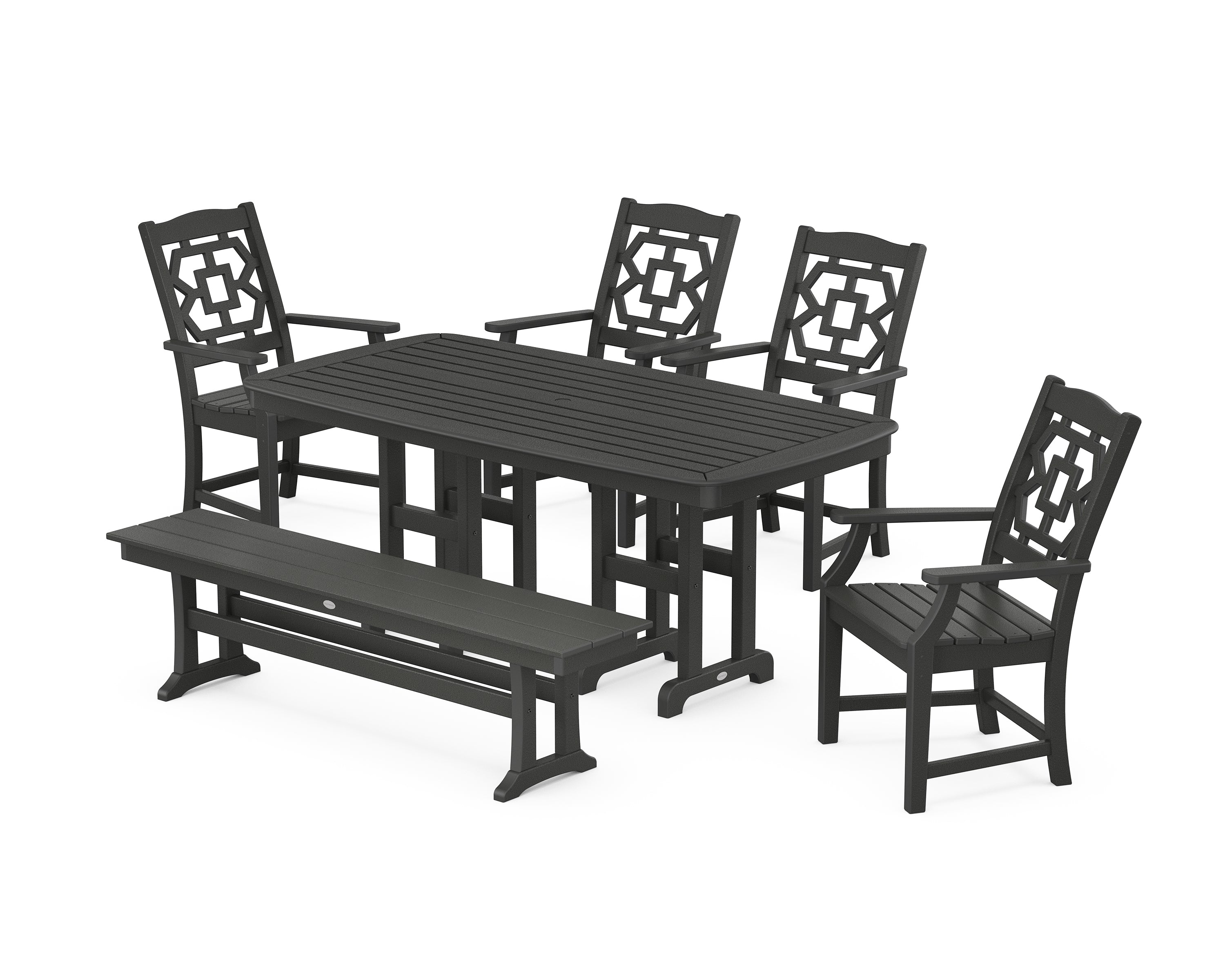 Martha Stewart by POLYWOOD® Chinoiserie 6-Piece Dining Set with Bench in Black