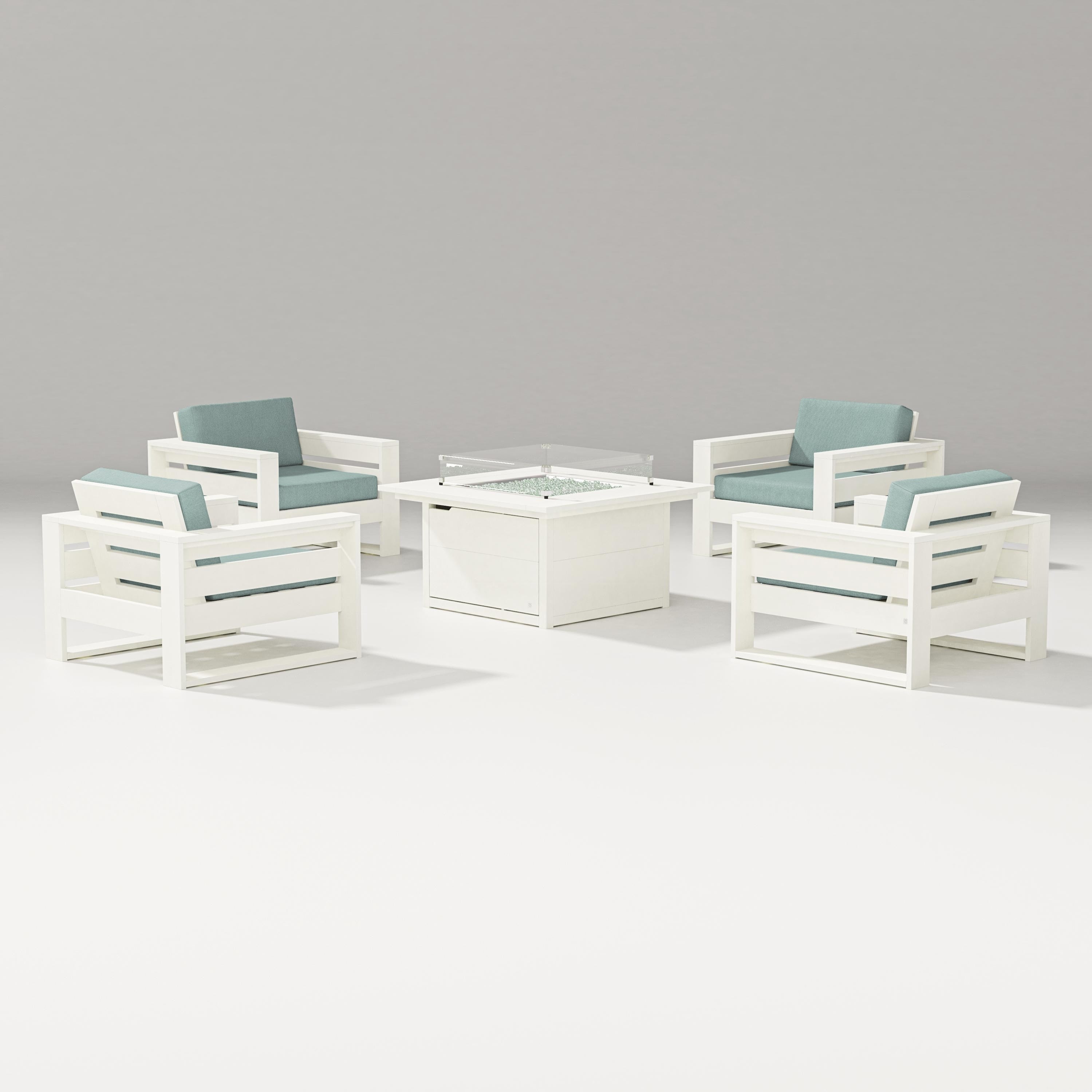 PW Designer Series Latitude 5-Piece Lounge Fire Table Set in Vintage White / Glacier Spa