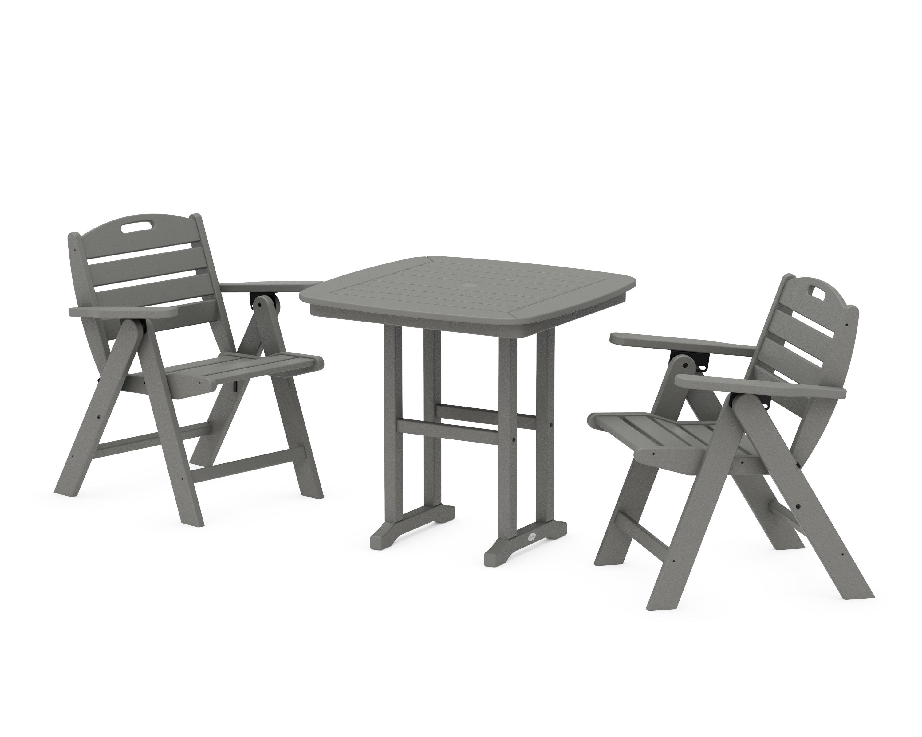 POLYWOOD Nautical Folding Lowback Chair 3-Piece Dining Set in Slate Grey