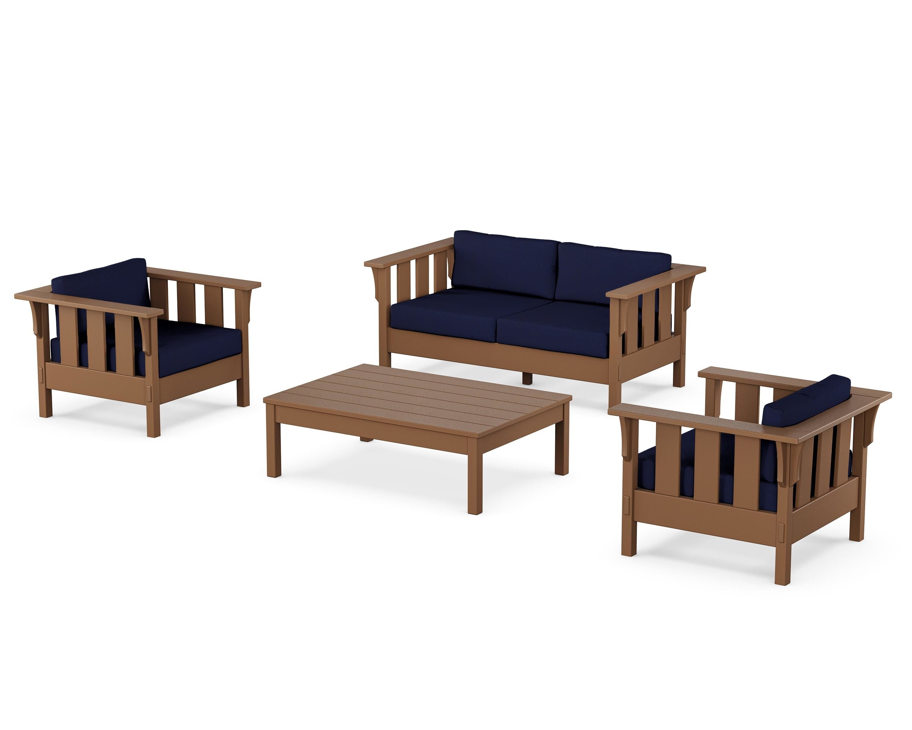 Martha Stewart by POLYWOOD Acadia 4-Piece Deep Seating Set with Loveseat in Teak / Navy