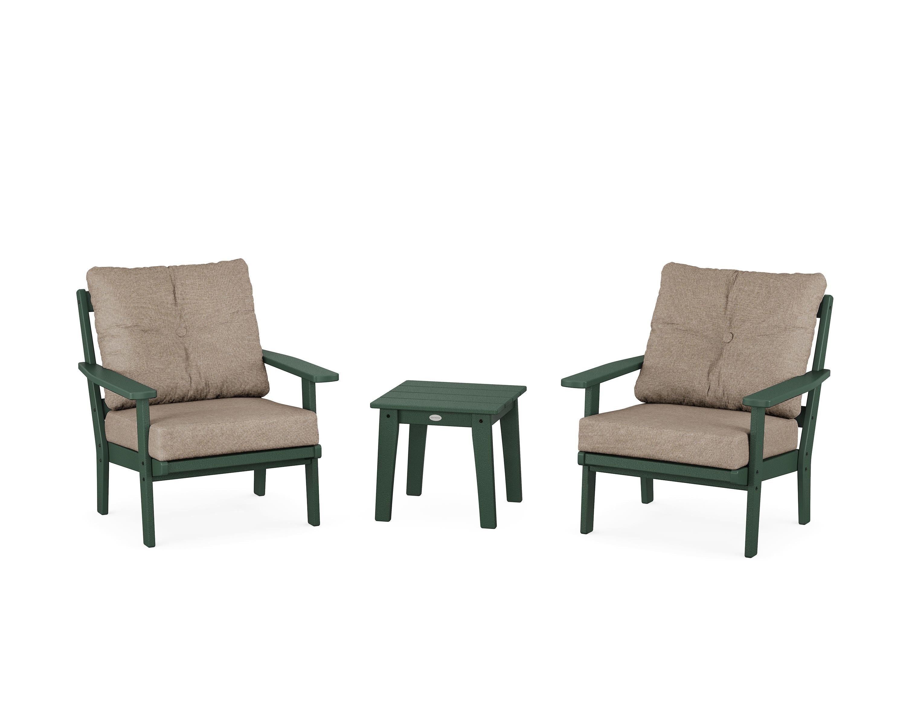 POLYWOOD Prairie 3-Piece Deep Seating Set in Green / Spiced Burlap