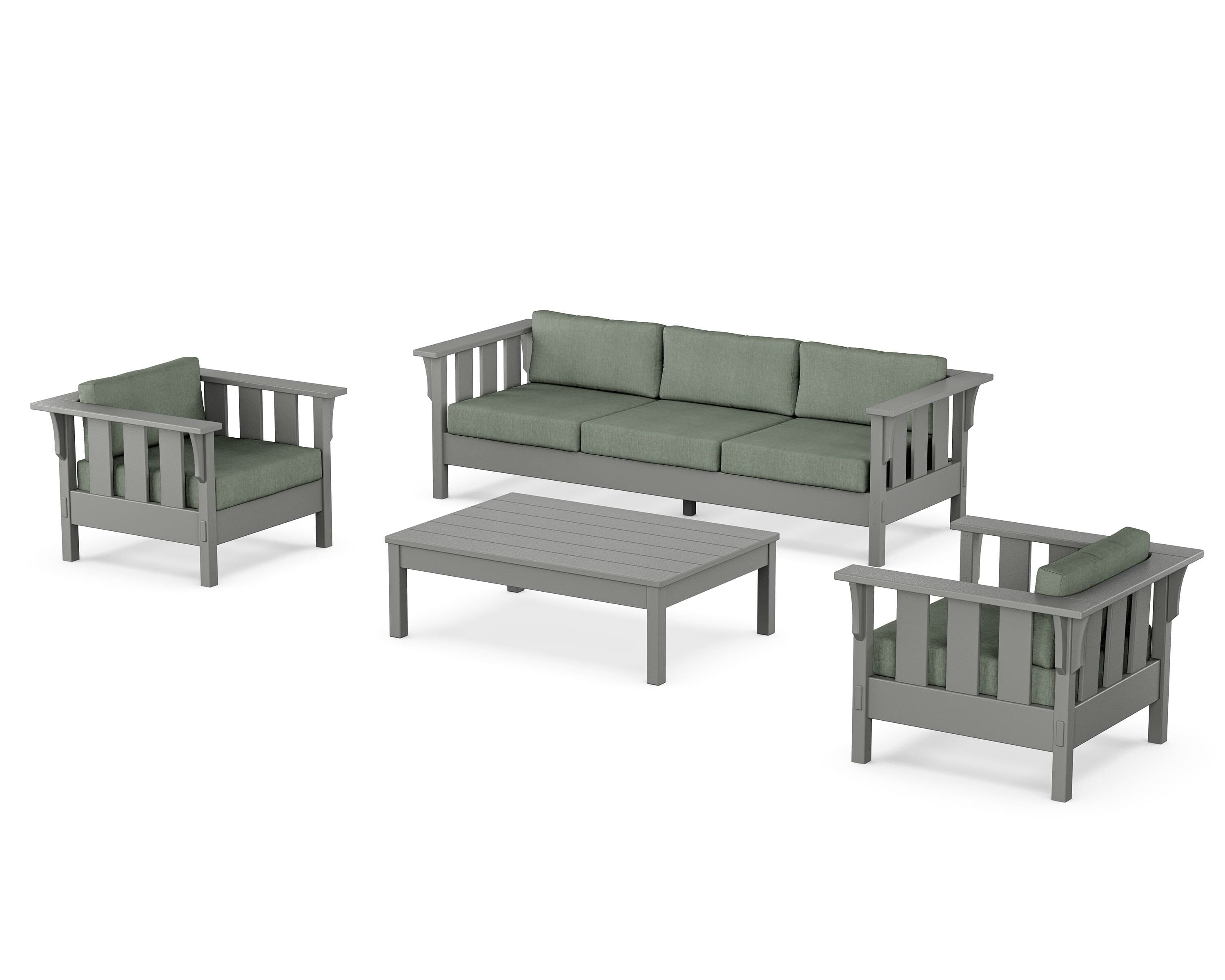 Martha Stewart by POLYWOOD Acadia 4-Piece Deep Seating Set with Sofa in Slate Grey / Cast Sage