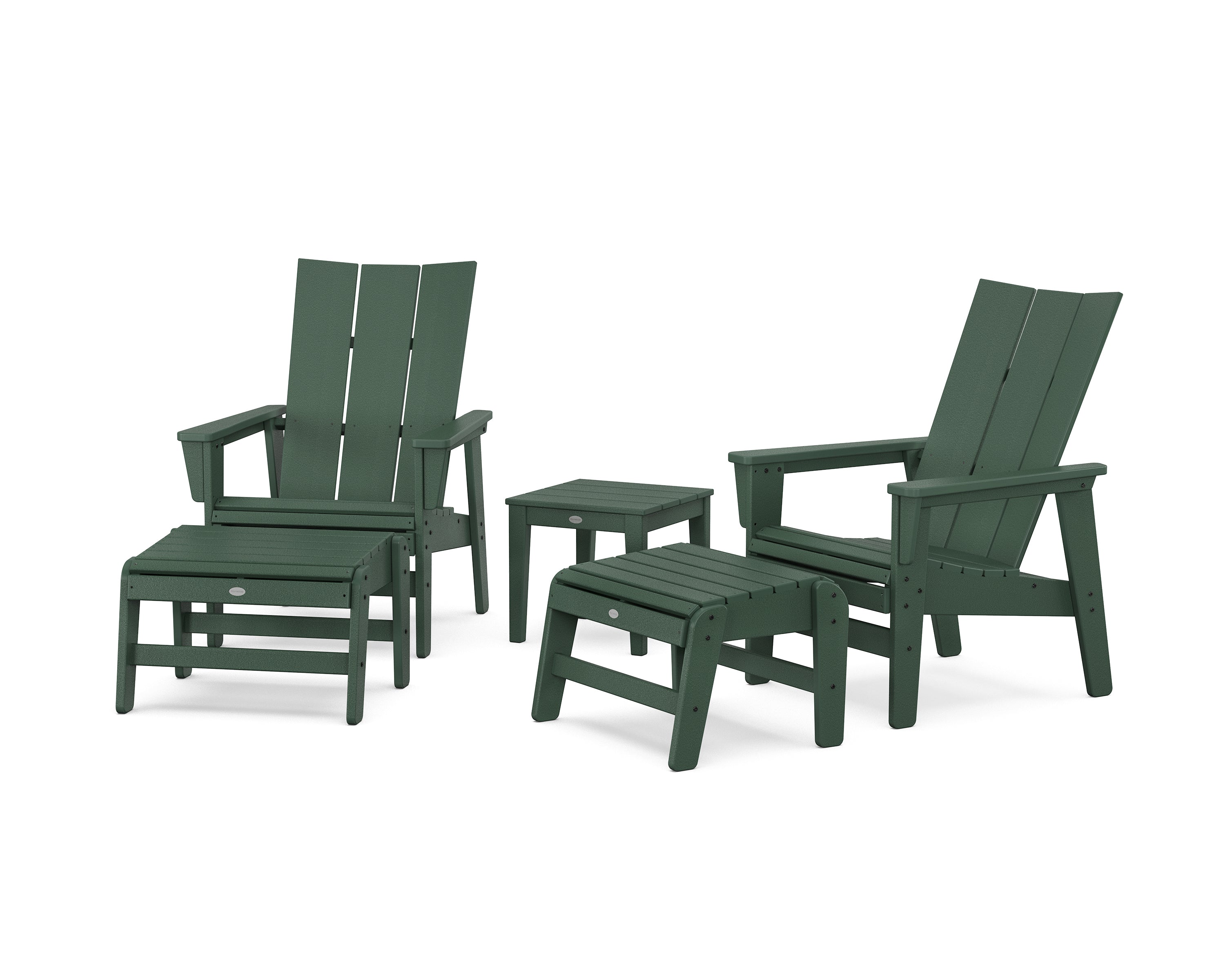 POLYWOOD® 5-Piece Modern Grand Upright Adirondack Set with Ottomans and Side Table in Green