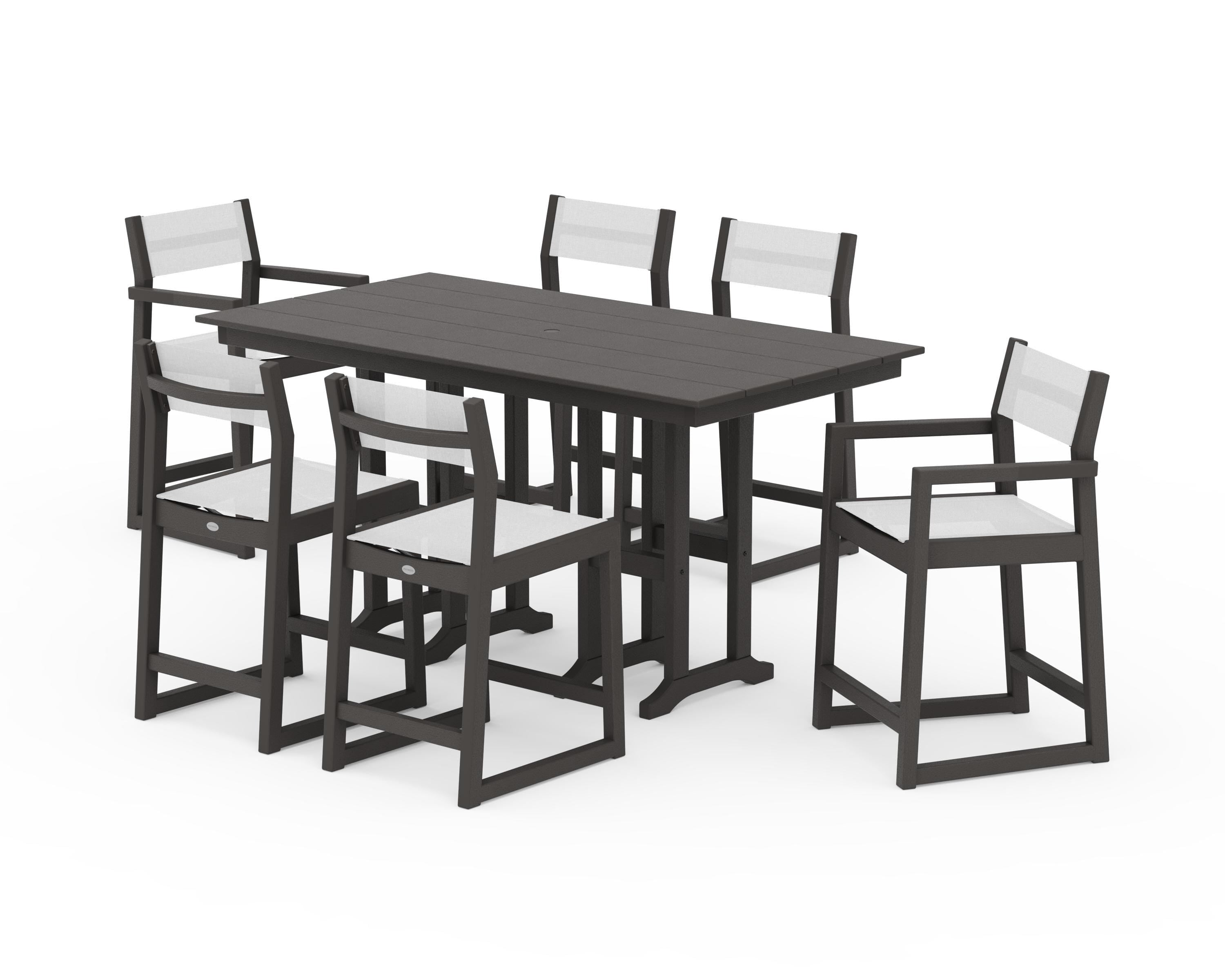 POLYWOOD EDGE Sling 7-Piece Farmhouse Counter Set in Vintage Coffee / White Sling