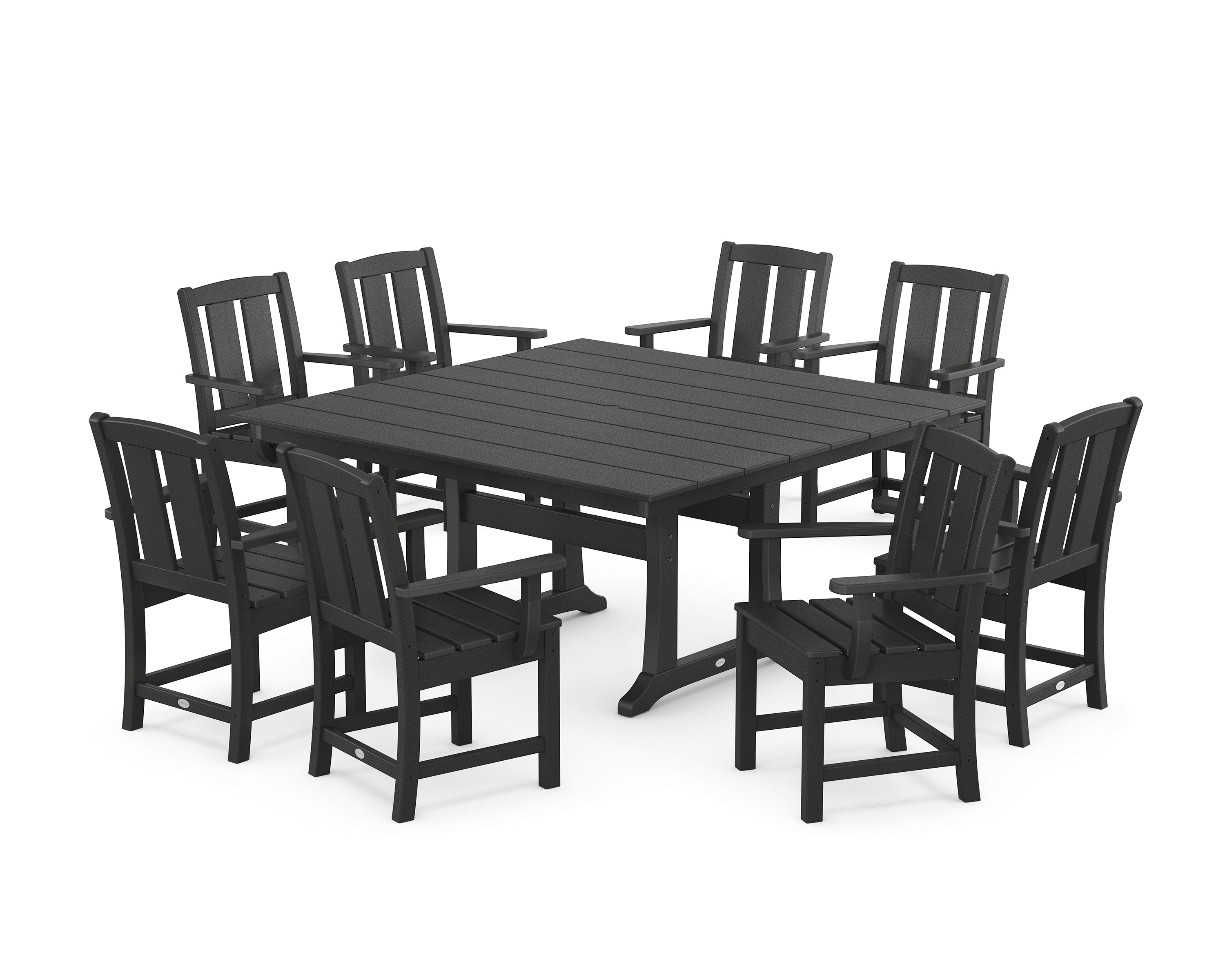 POLYWOOD® Mission 9-Piece Square Farmhouse Dining Set with Trestle Legs in Black