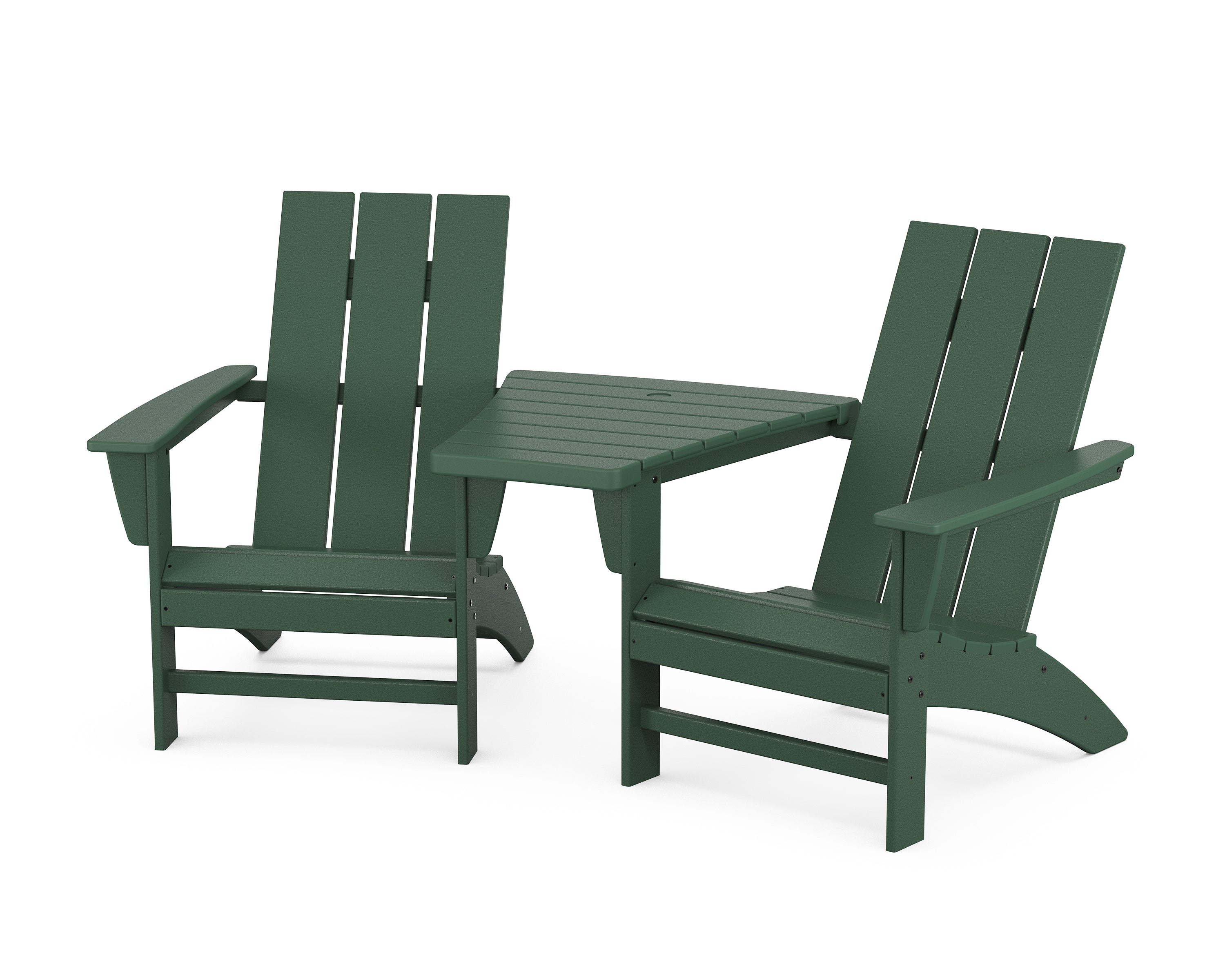 POLYWOOD® Modern 3-Piece Adirondack Set with Angled Connecting Table in Green