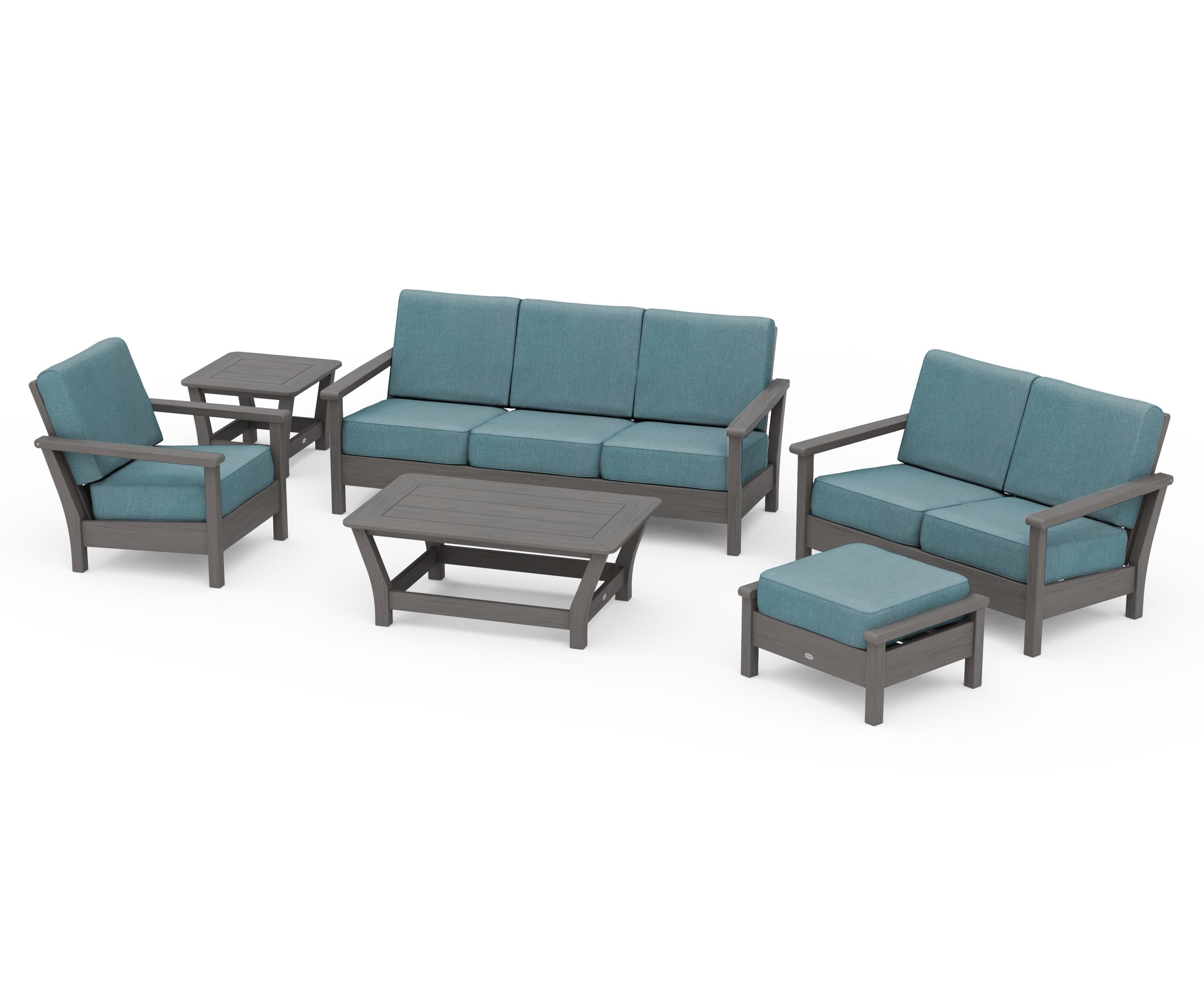 POLYWOOD Harbour 6-Piece Outdoor Living Set in Driftwood / Ocean Teal