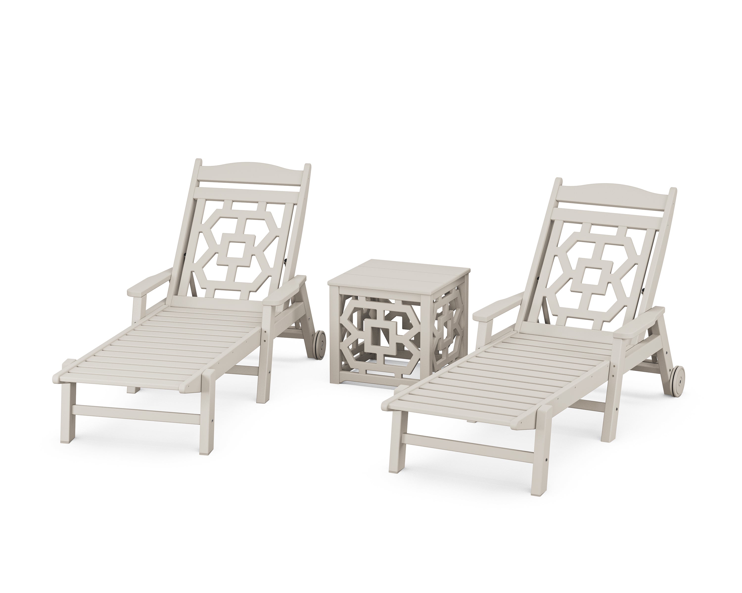 Martha Stewart by POLYWOOD Chinoiserie 3-Piece Chaise Set in Sand