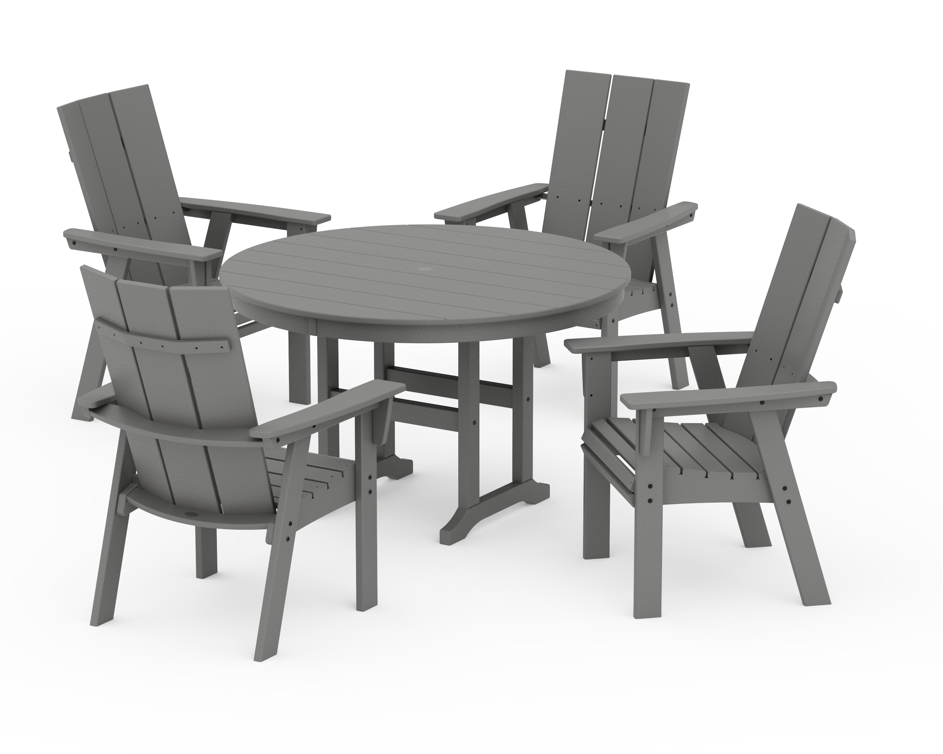 POLYWOOD Modern Curveback Adirondack 5-Piece Round Farmhouse Dining Set in Slate Grey