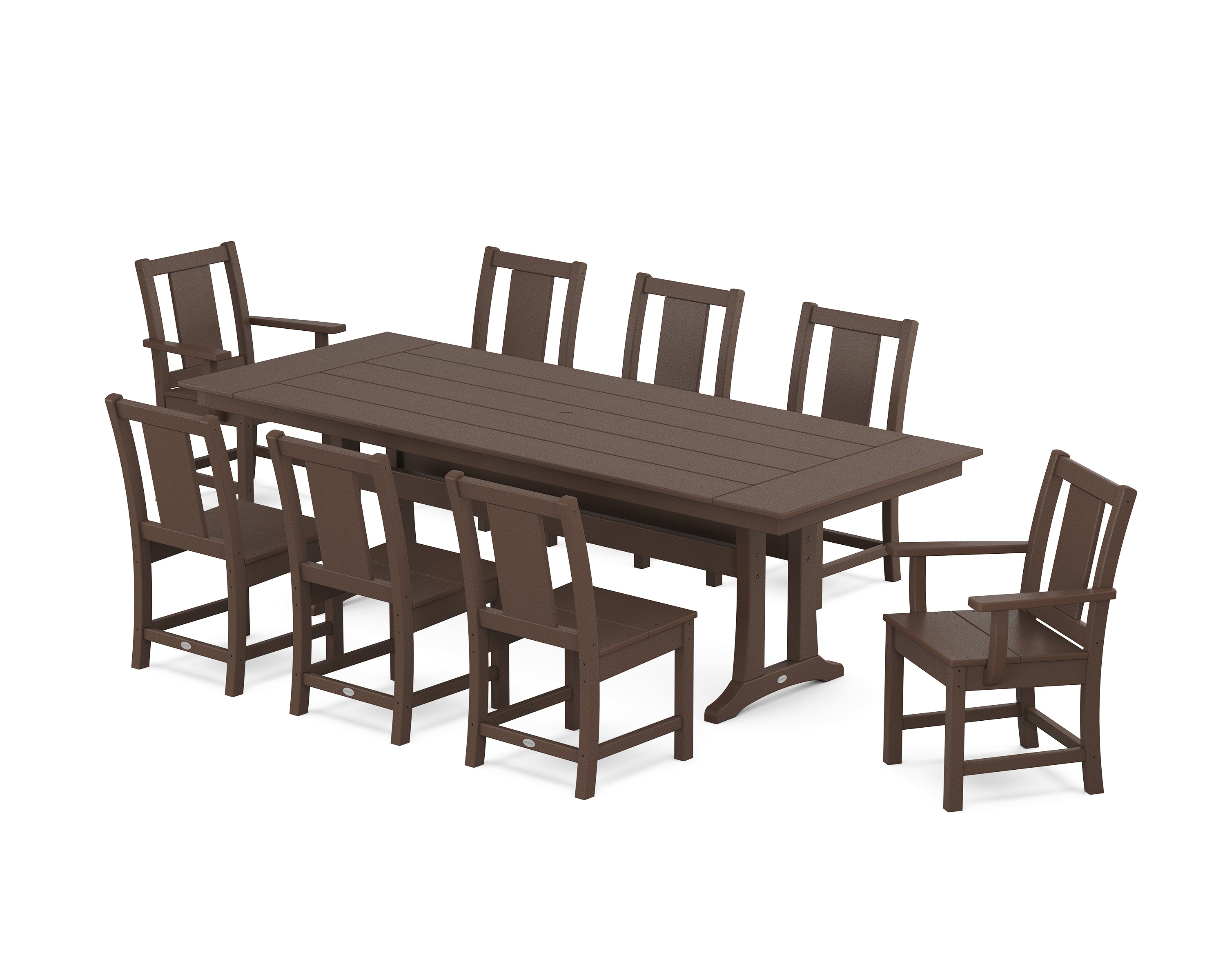 POLYWOOD® Prairie 9-Piece Farmhouse Dining Set with Trestle Legs in Mahogany