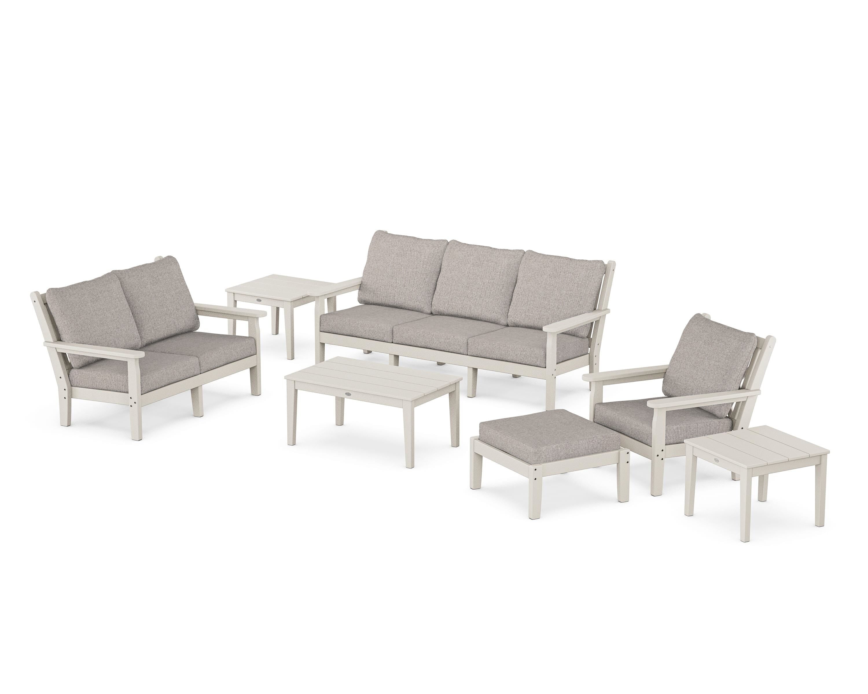 POLYWOOD Chippendale 7-Piece Deep Seating Set in Sand / Weathered Tweed