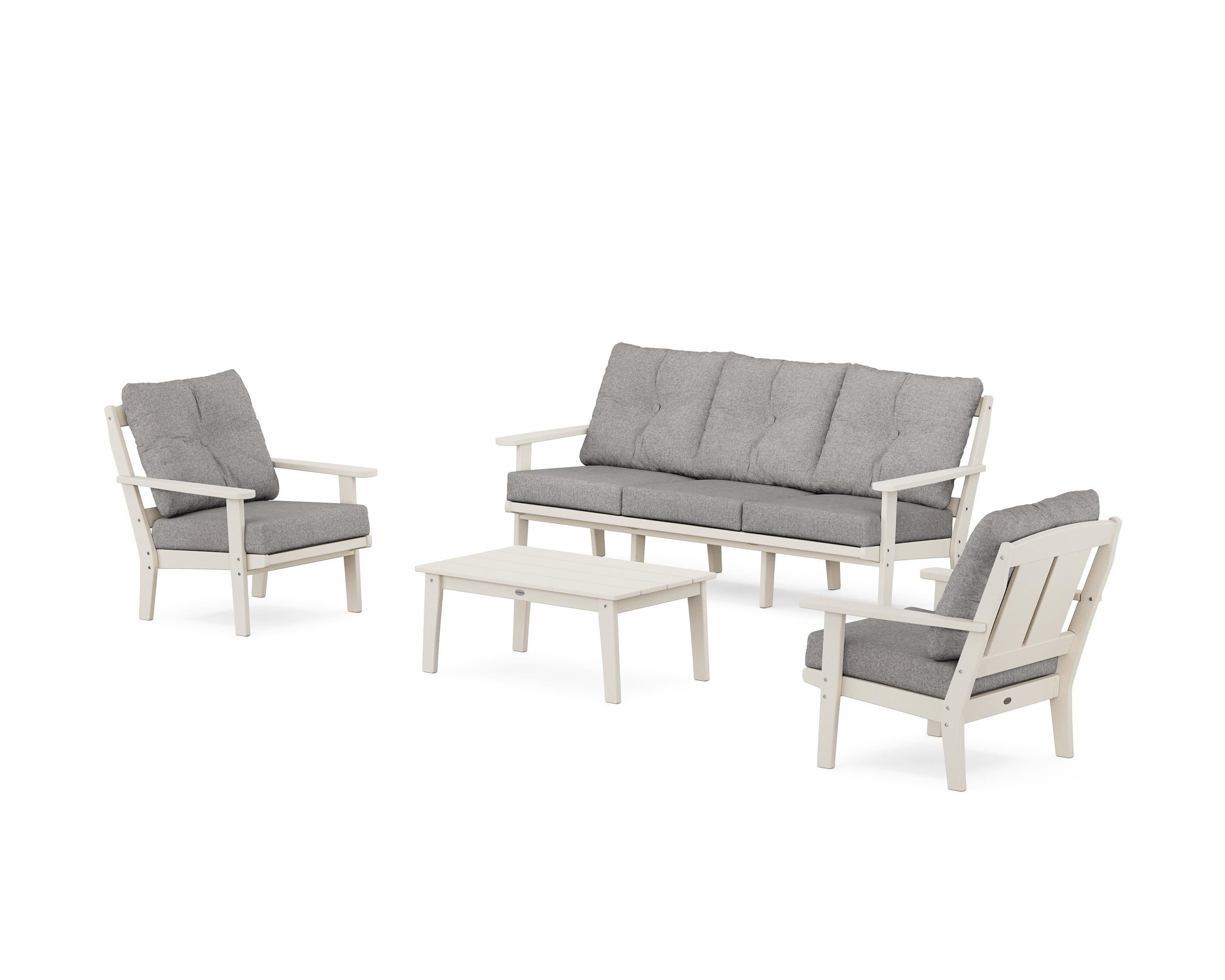 POLYWOOD Mission 4-Piece Deep Seating Set with Sofa in Sand / Grey Mist
