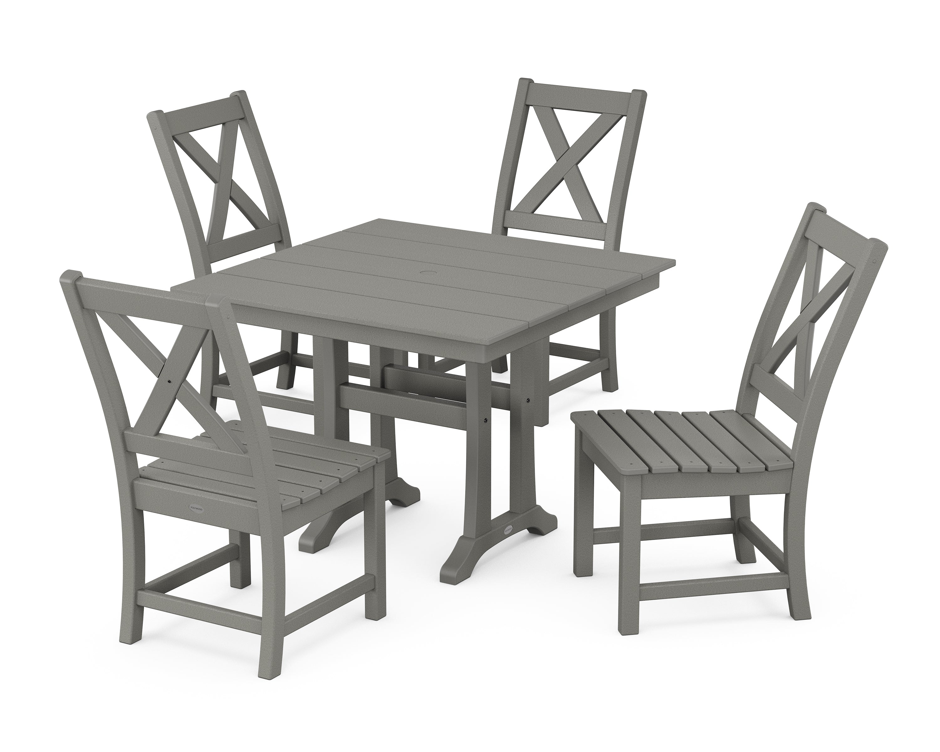 POLYWOOD® Braxton Side Chair 5-Piece Farmhouse Dining Set With Trestle Legs in Slate Grey