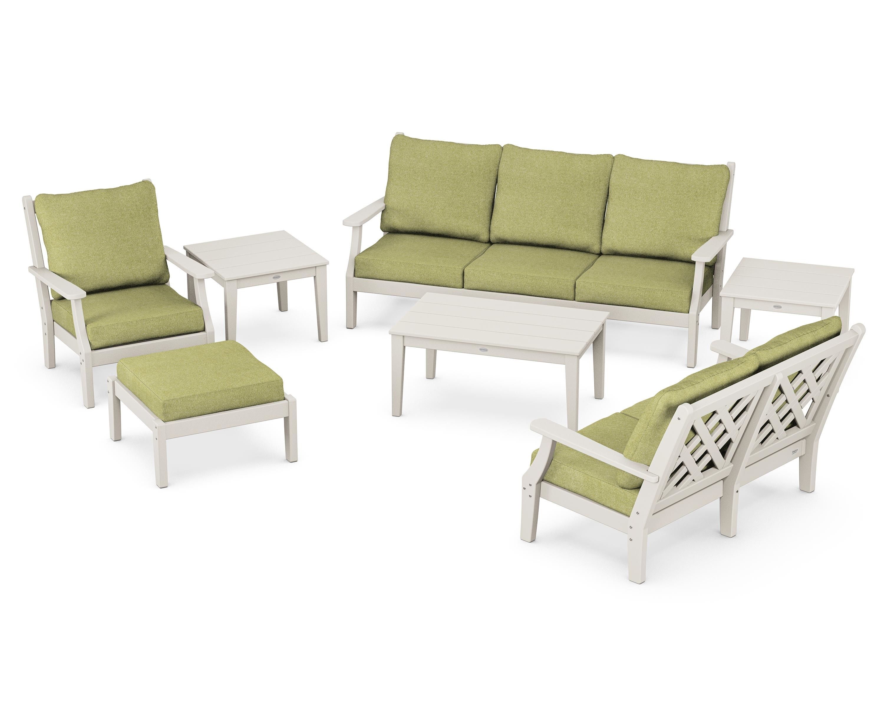 Country Living Wovendale 7-Piece Deep Seating Set in Sand / Chartreuse Boucle