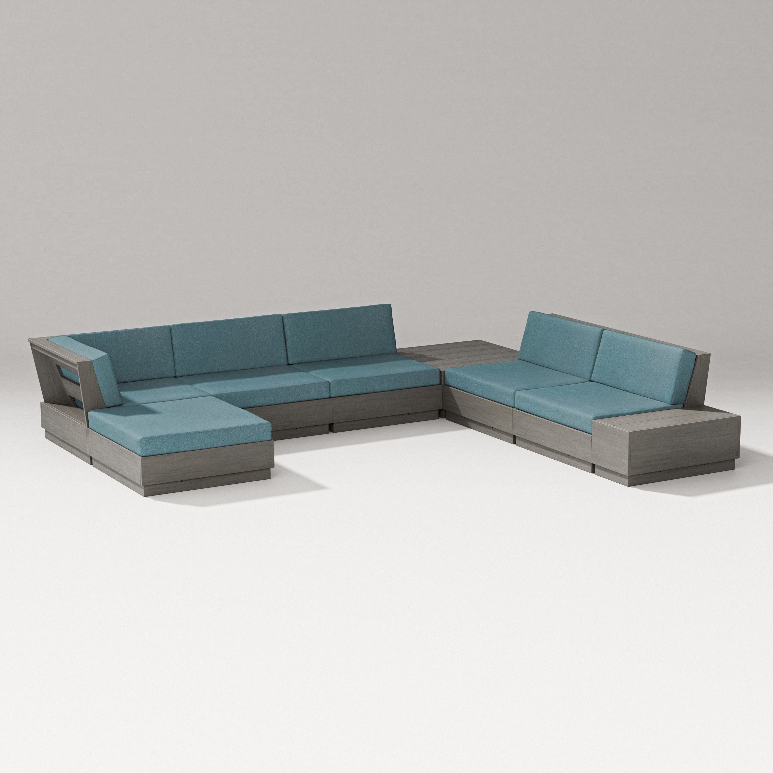 PW Designer Series Elevate 8-Piece Corner Sectional in Driftwood / Ocean Teal