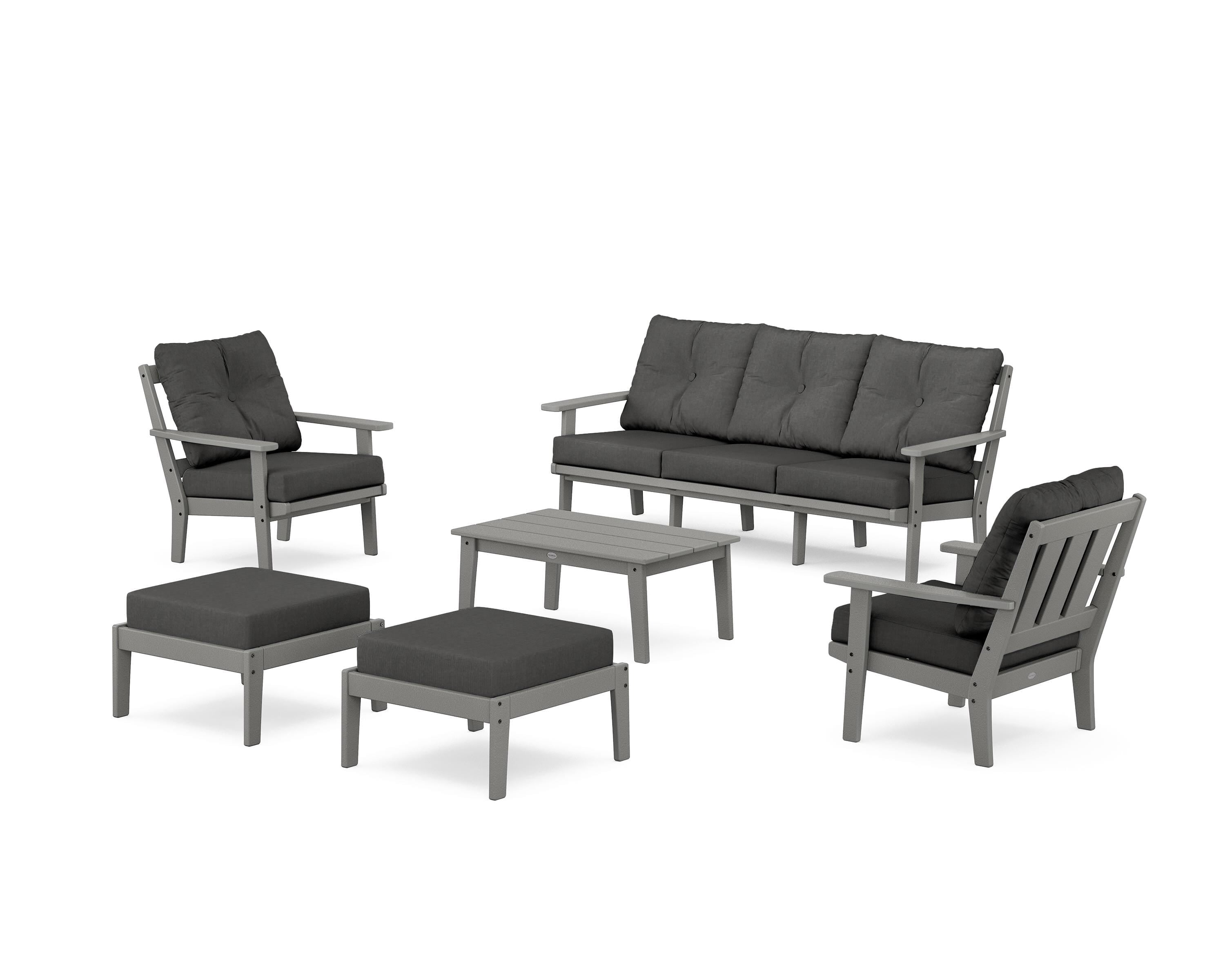 POLYWOOD Oxford 6-Piece Lounge Sofa Set in Slate Grey / Spectrum Carbon