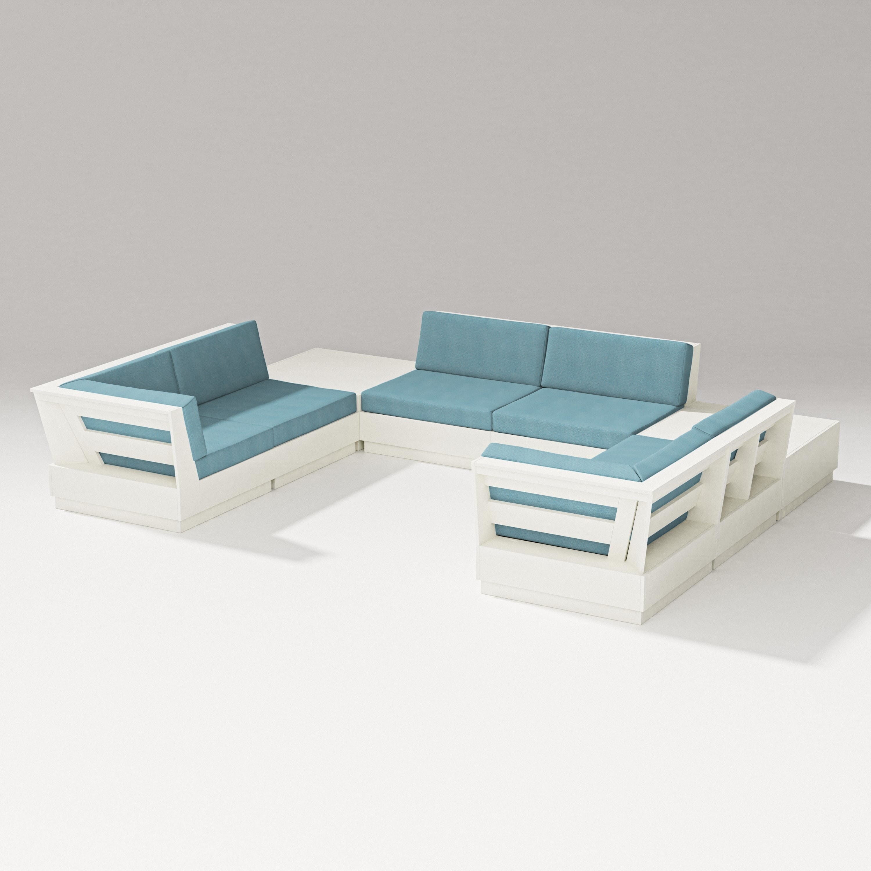 PW Designer Series Elevate 8-Piece U-Shaped Sectional in Vintage White / Lattice Sky Blue