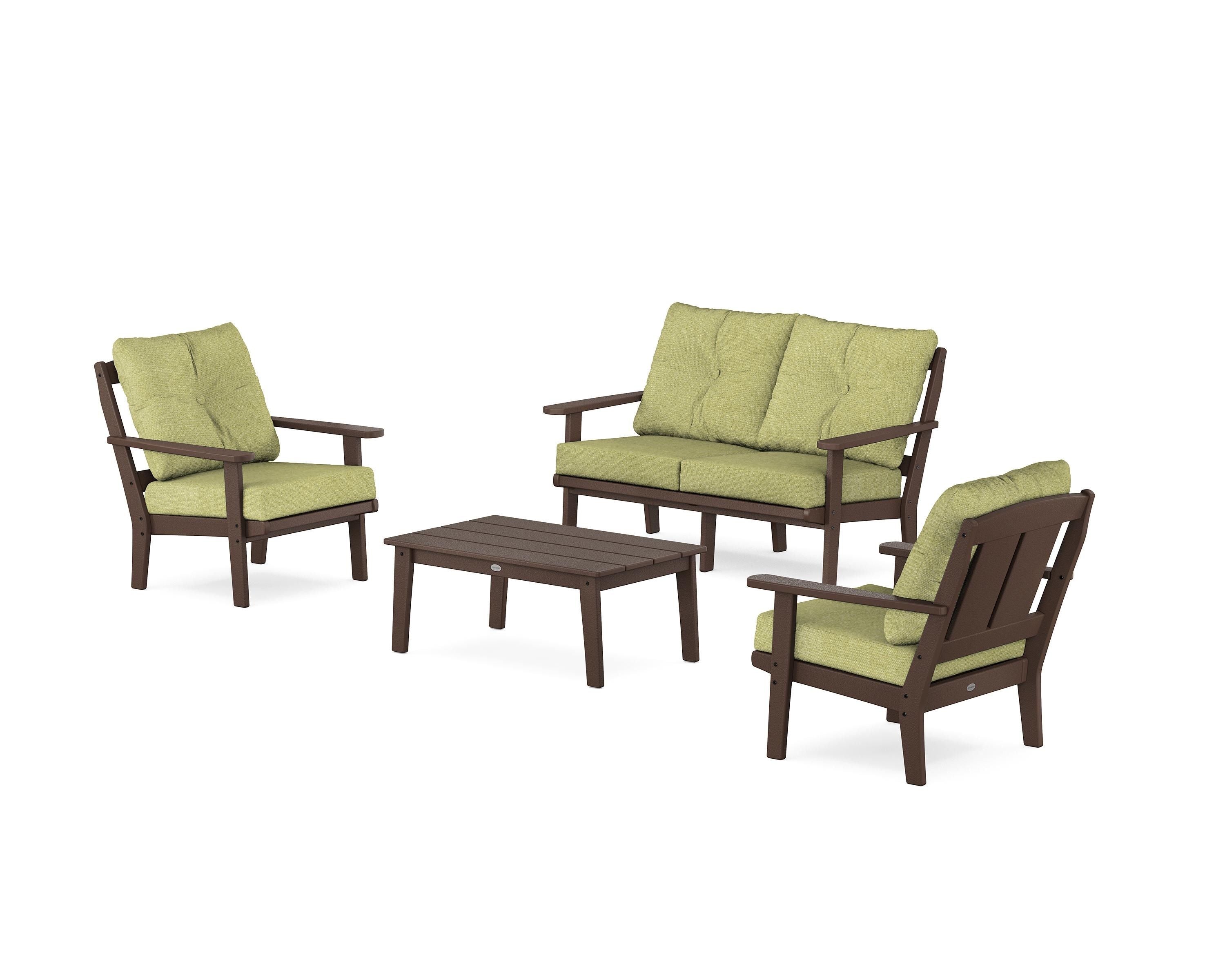 POLYWOOD Mission 4-Piece Deep Seating Set with Loveseat in Mahogany / Chartreuse Boucle