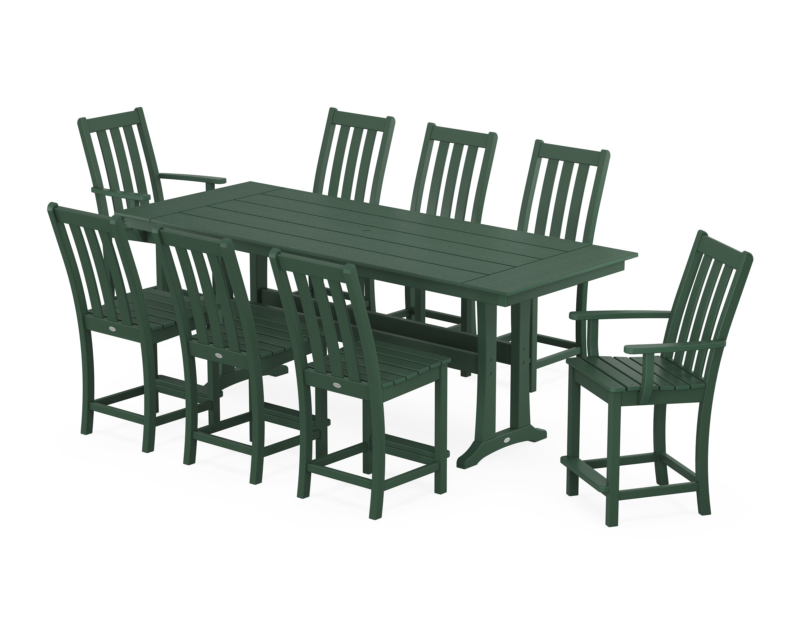 POLYWOOD® Vineyard 9-Piece Farmhouse Counter Set with Trestle Legs in Green