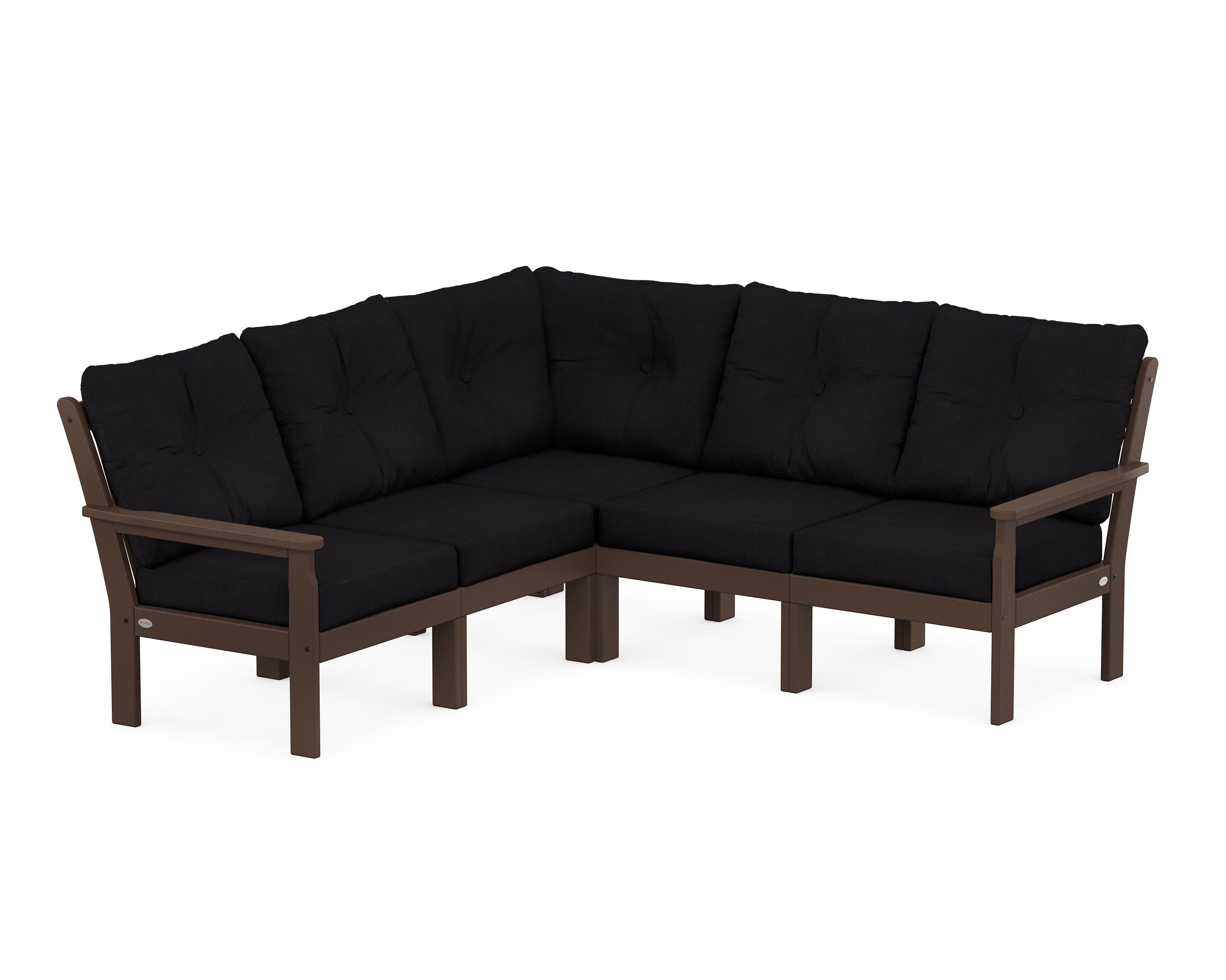 POLYWOOD Vineyard 5-Piece Sectional in Mahogany / Midnight Linen