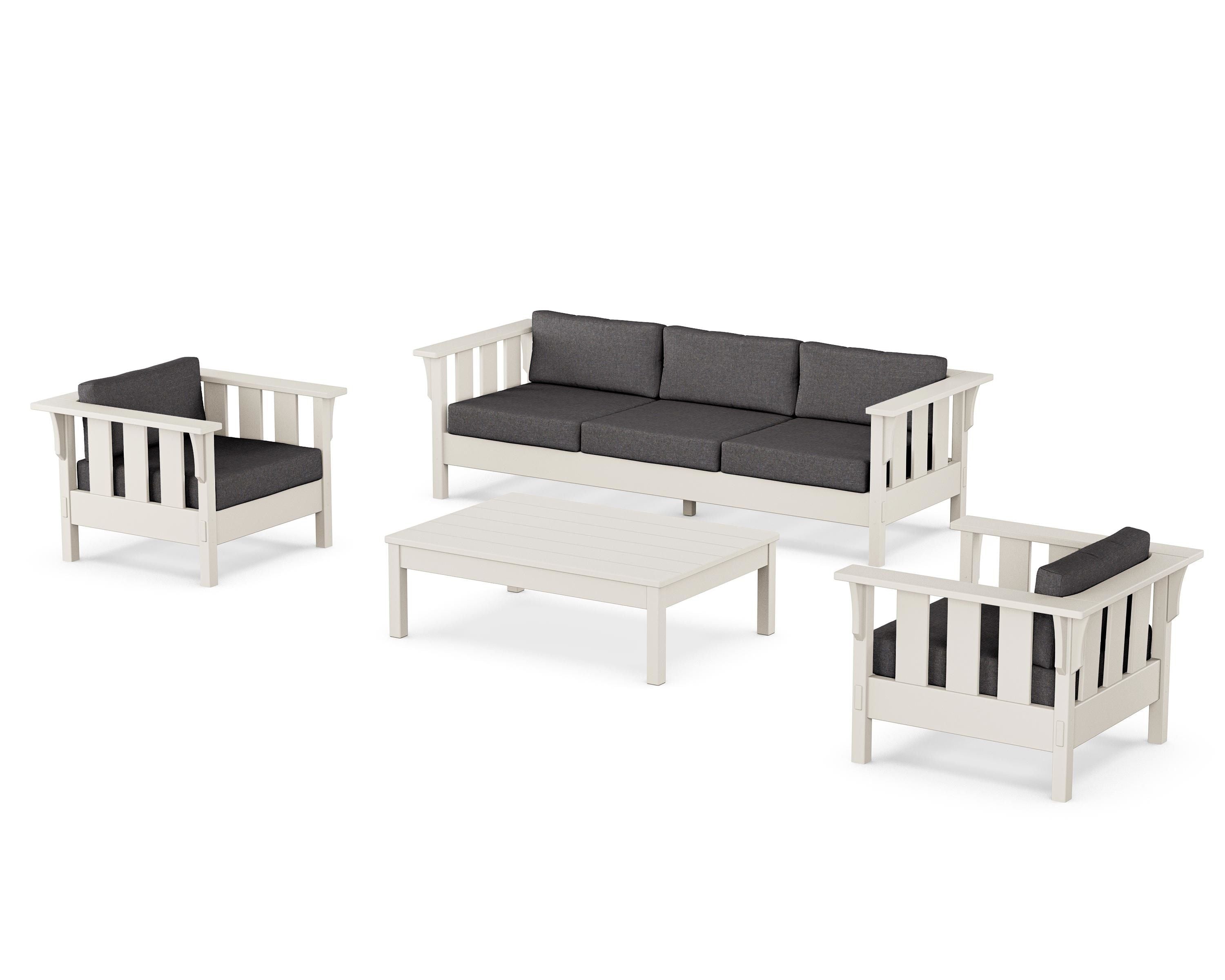 Martha Stewart by POLYWOOD Acadia 4-Piece Deep Seating Set with Sofa in Sand / Ash Charcoal
