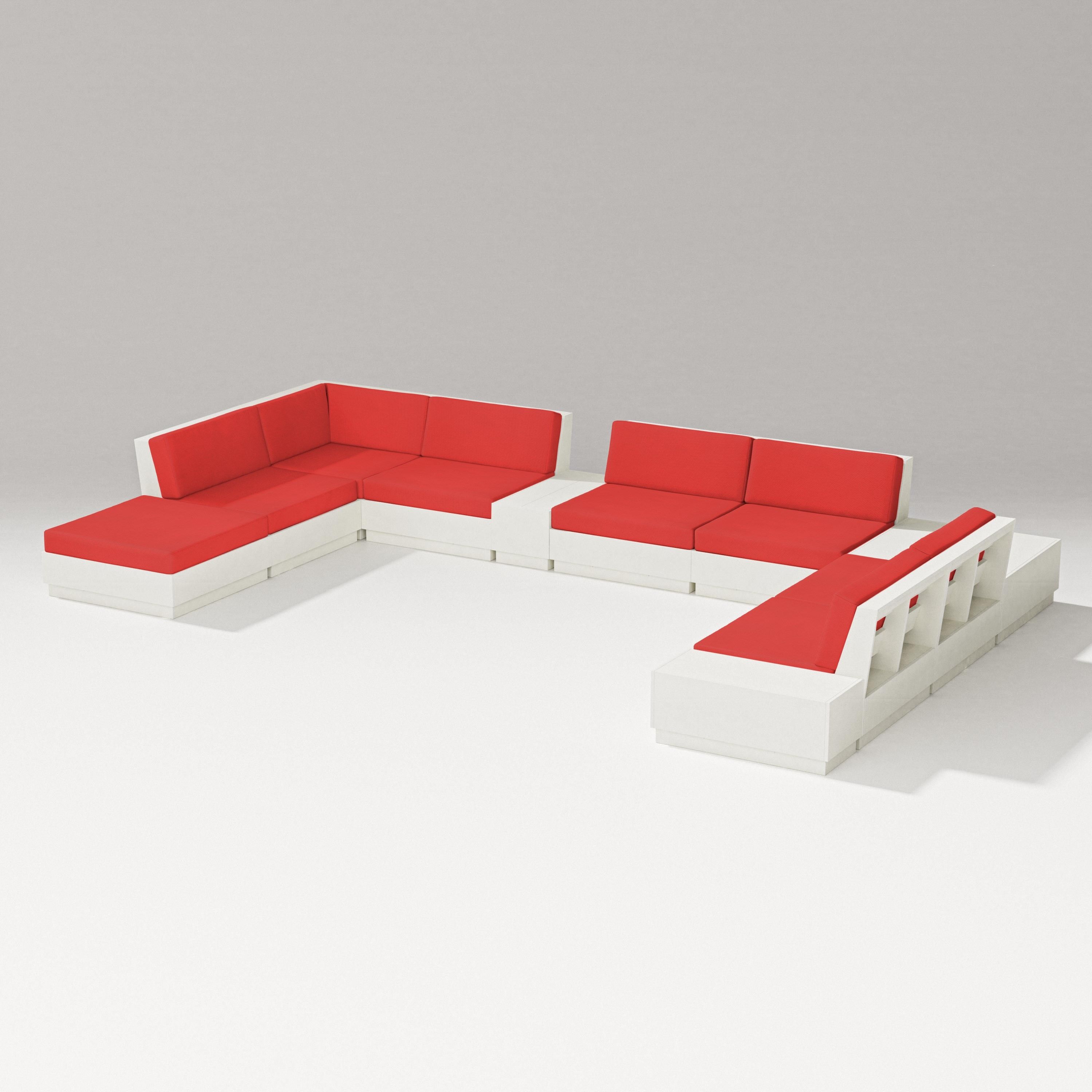 PW Designer Series Elevate 11-Piece Conversation Sectional Set in Vintage White / Crimson Linen