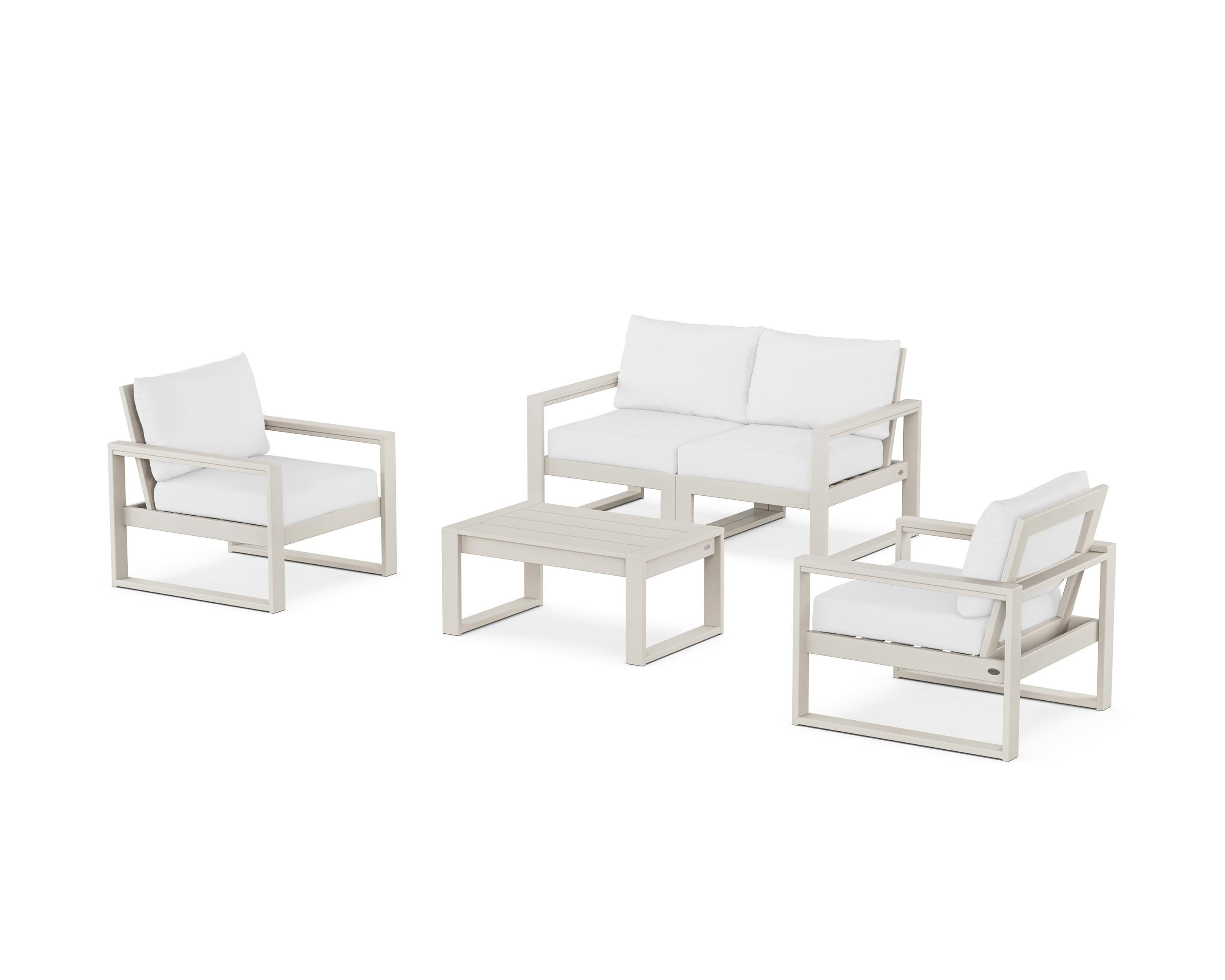 POLYWOOD EDGE Sectional 4-Piece Deep Seating Set with Loveseat in Sand / Natural